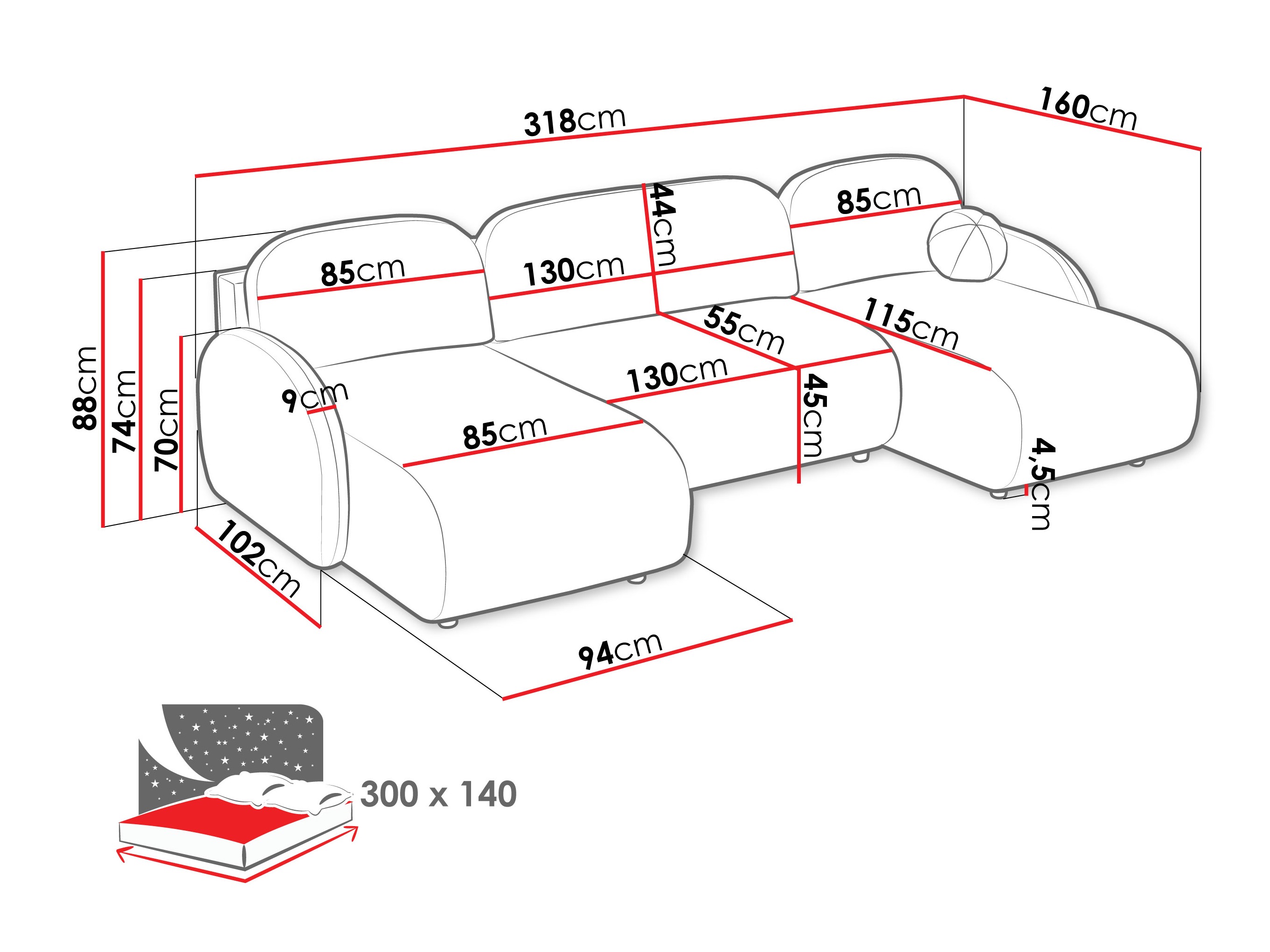 Hoekbank Columbus 250 (Sereno 692)
