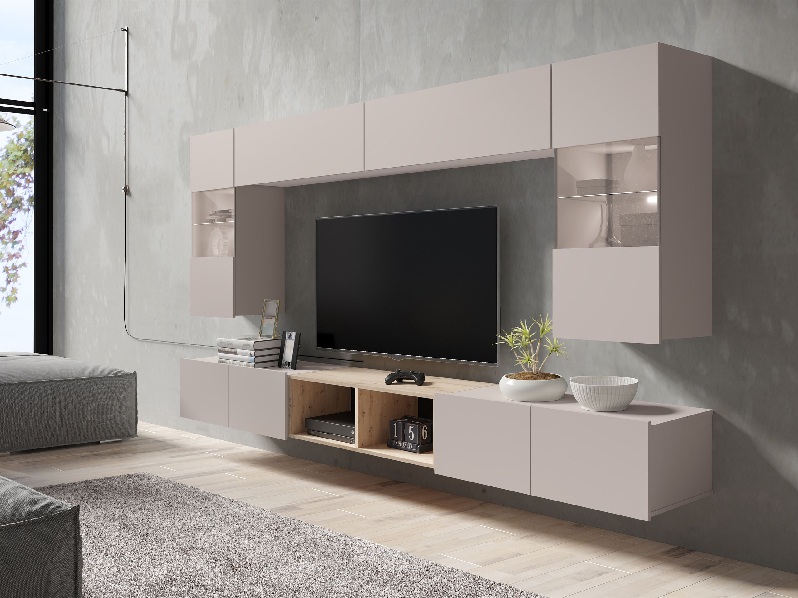 Woonkamerset Tivdalu 144 (Kasjmier + Artisan eiken)