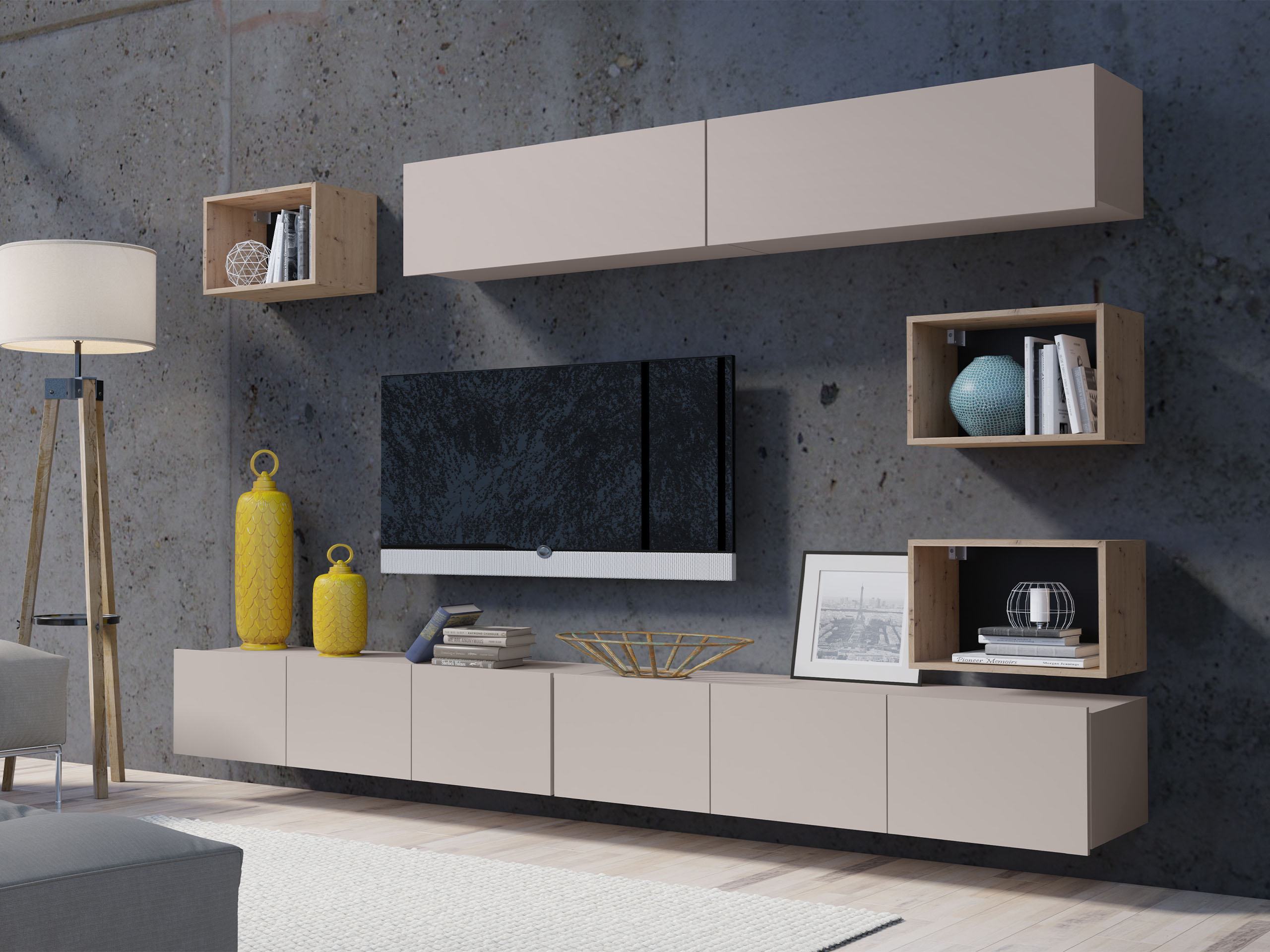 Woonkamerset Tivdalu 151 (Kasjmier + Artisan eiken)