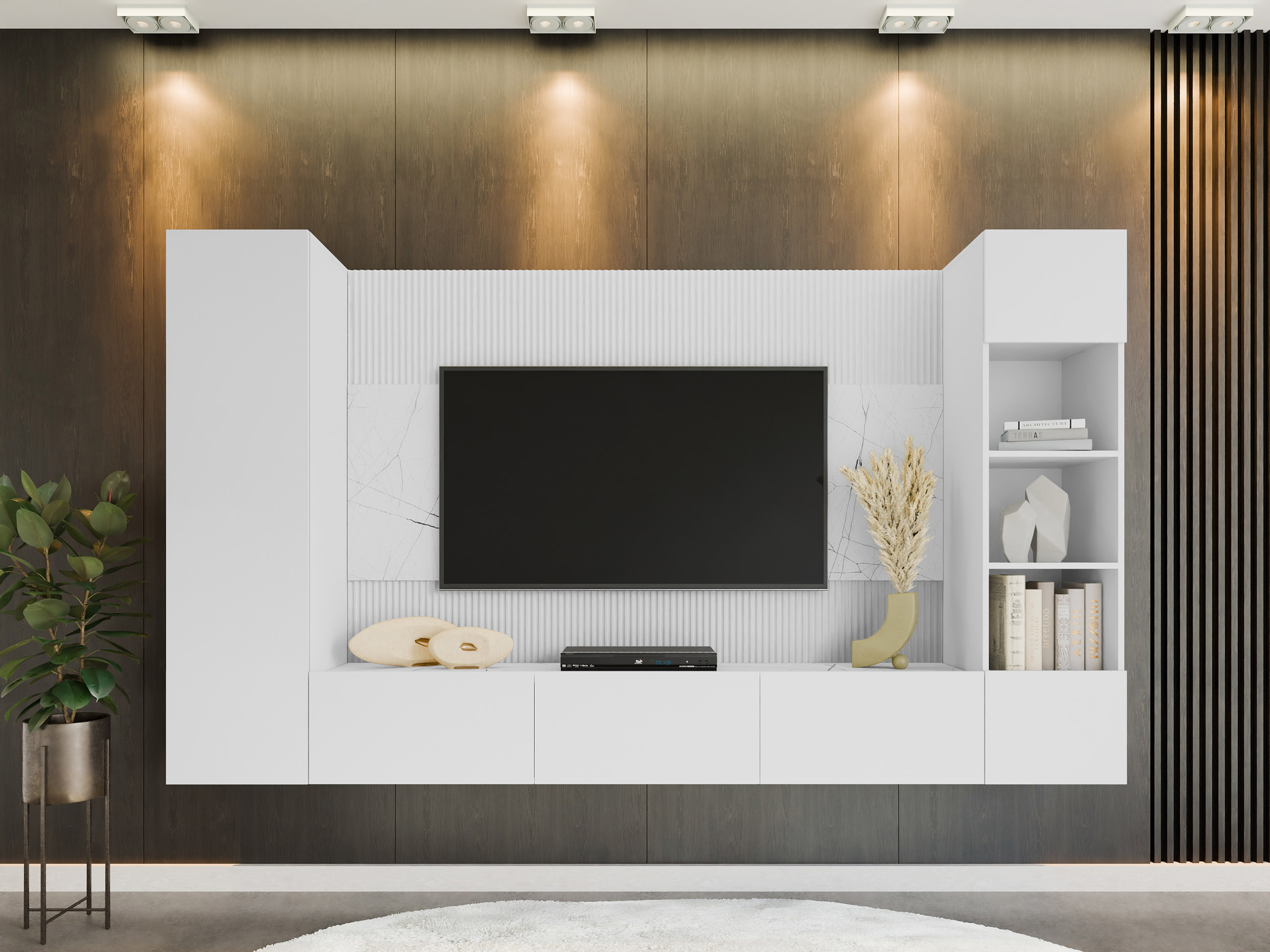 Woonkamerset Comfivo 450 (Wit + Wit marmer)