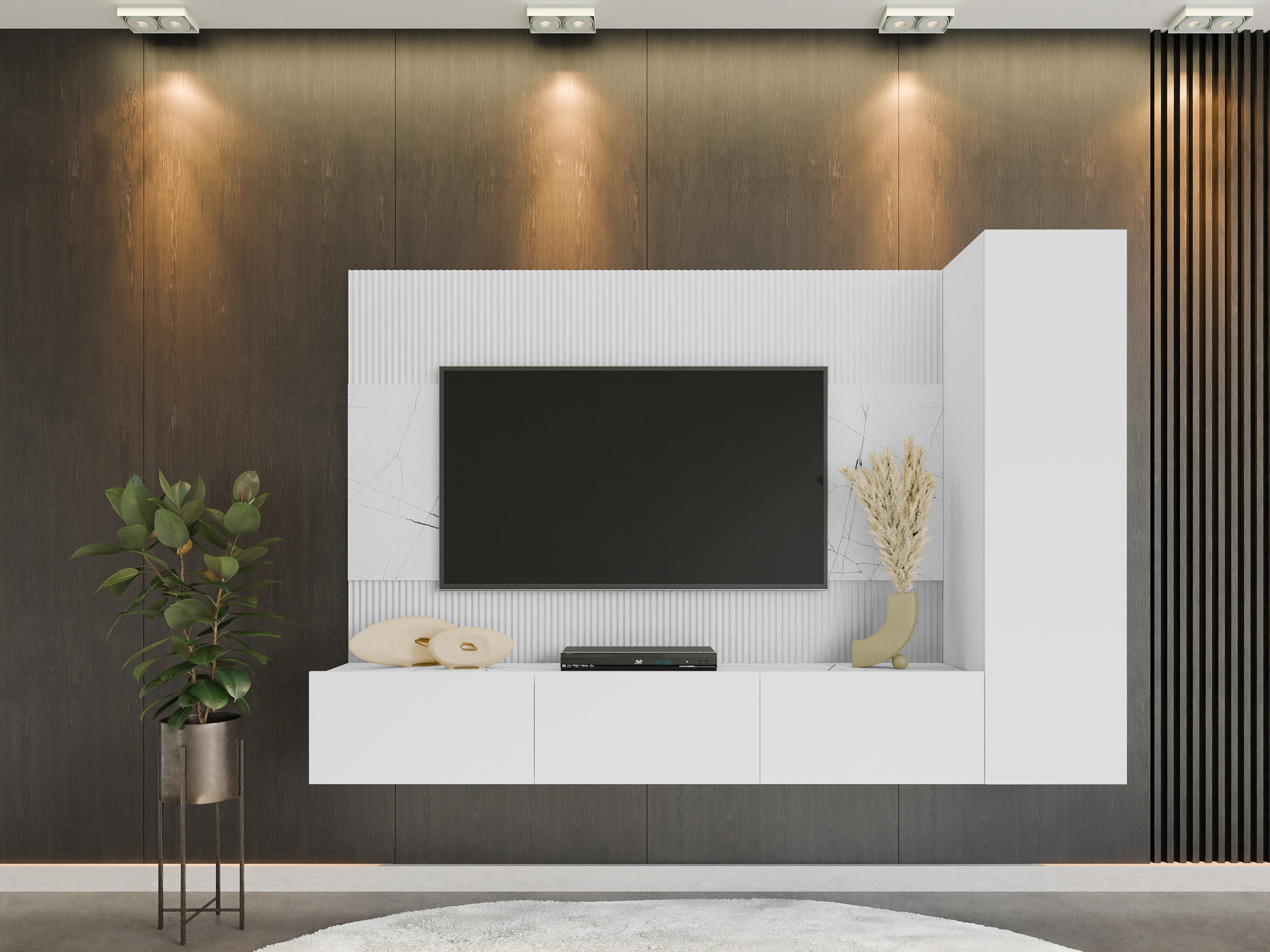 Woonkamerset Comfivo Salix VI (Wit + Wit marmer)