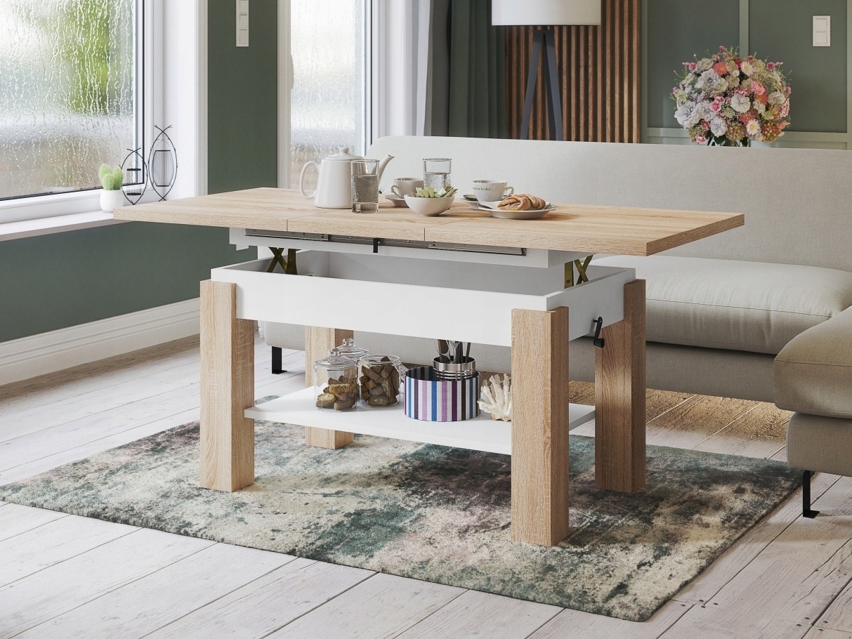 Transformeerbare salontafel Glendale 100 (Sonoma eik + Wit)