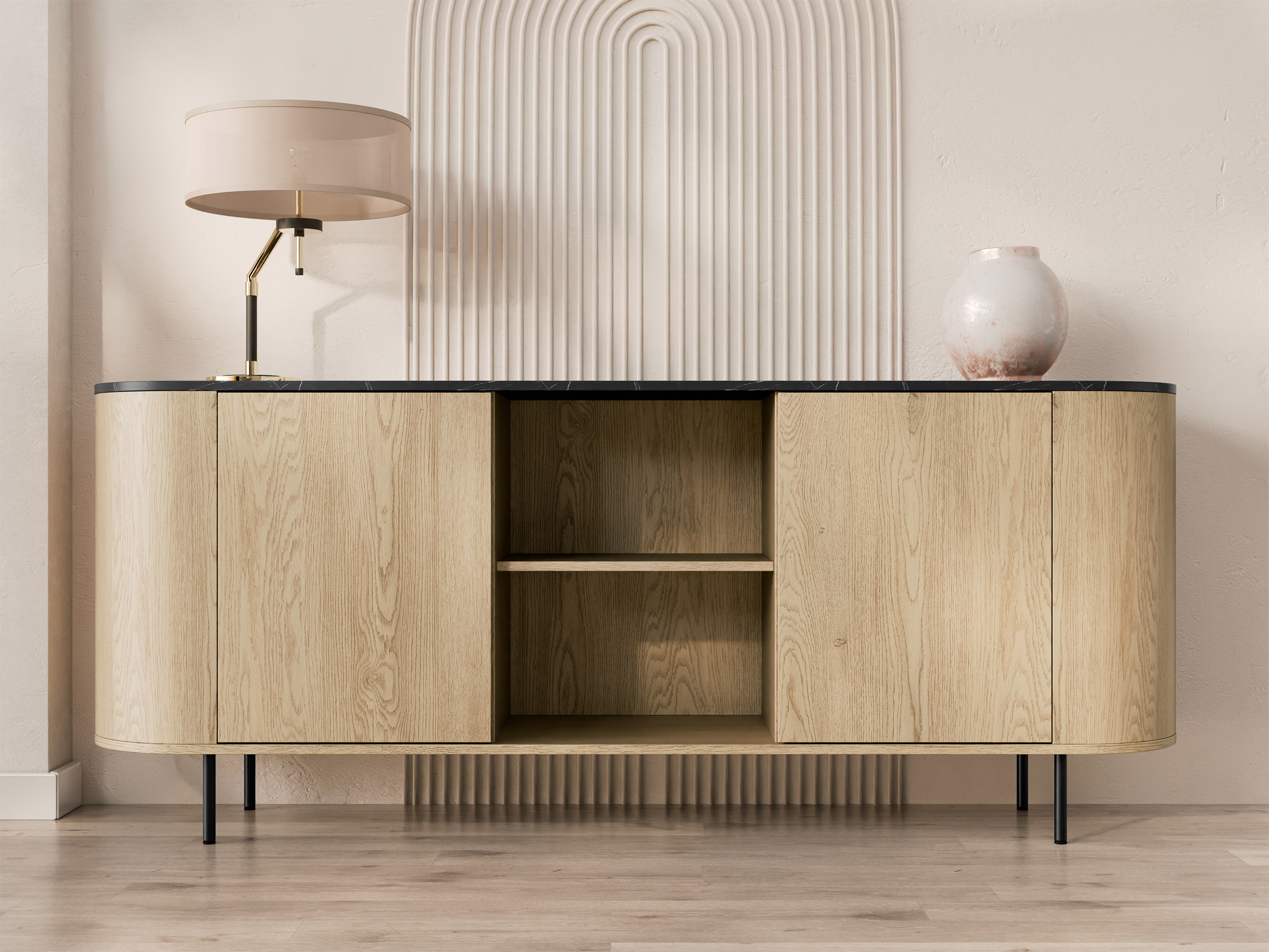 Dressoir Comfivo Livtena 101 (Zwart marmer + Zwart)