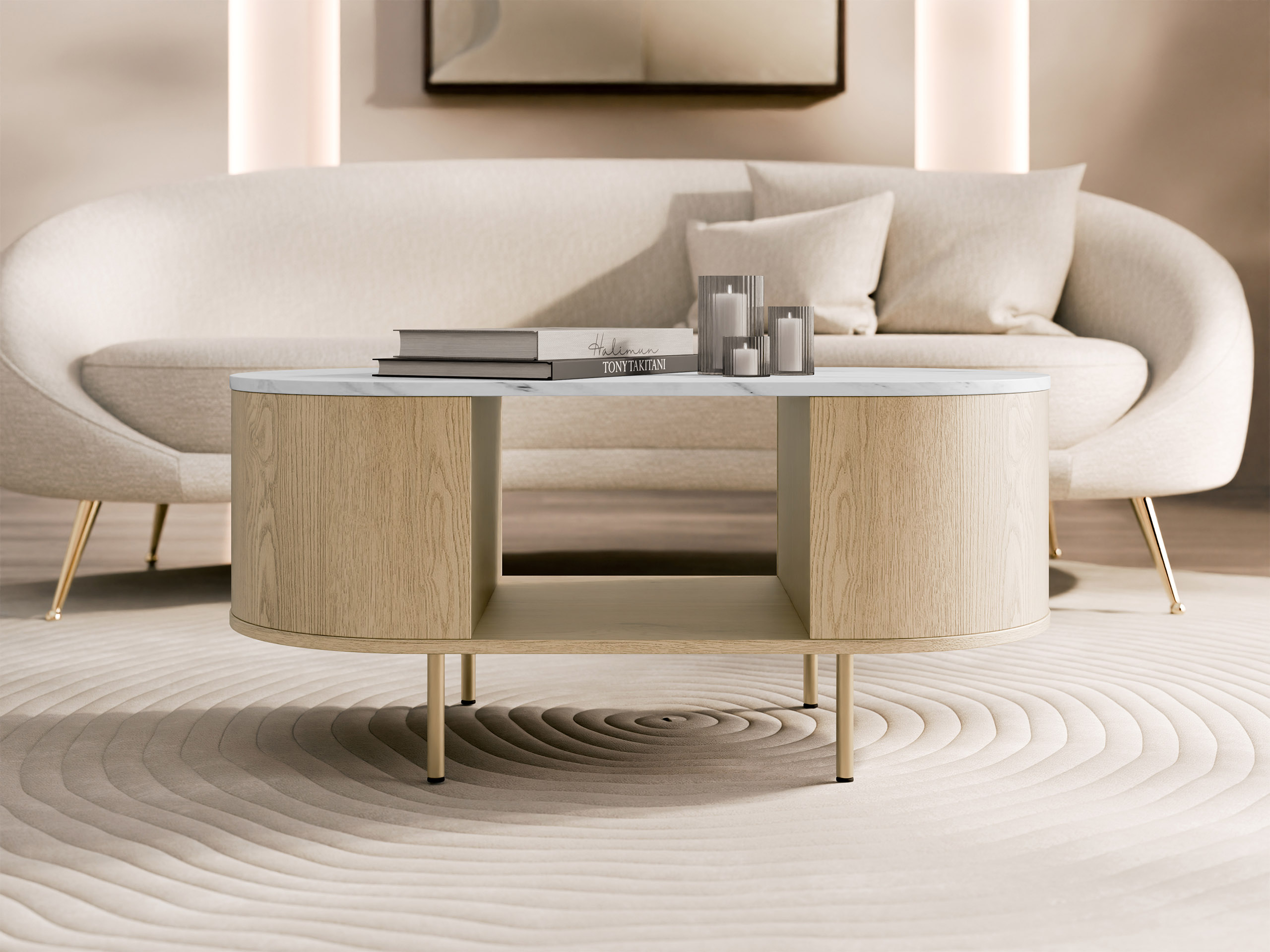 Salontafel Comfivo Livtena 104 (Wit marmer + Gouden)