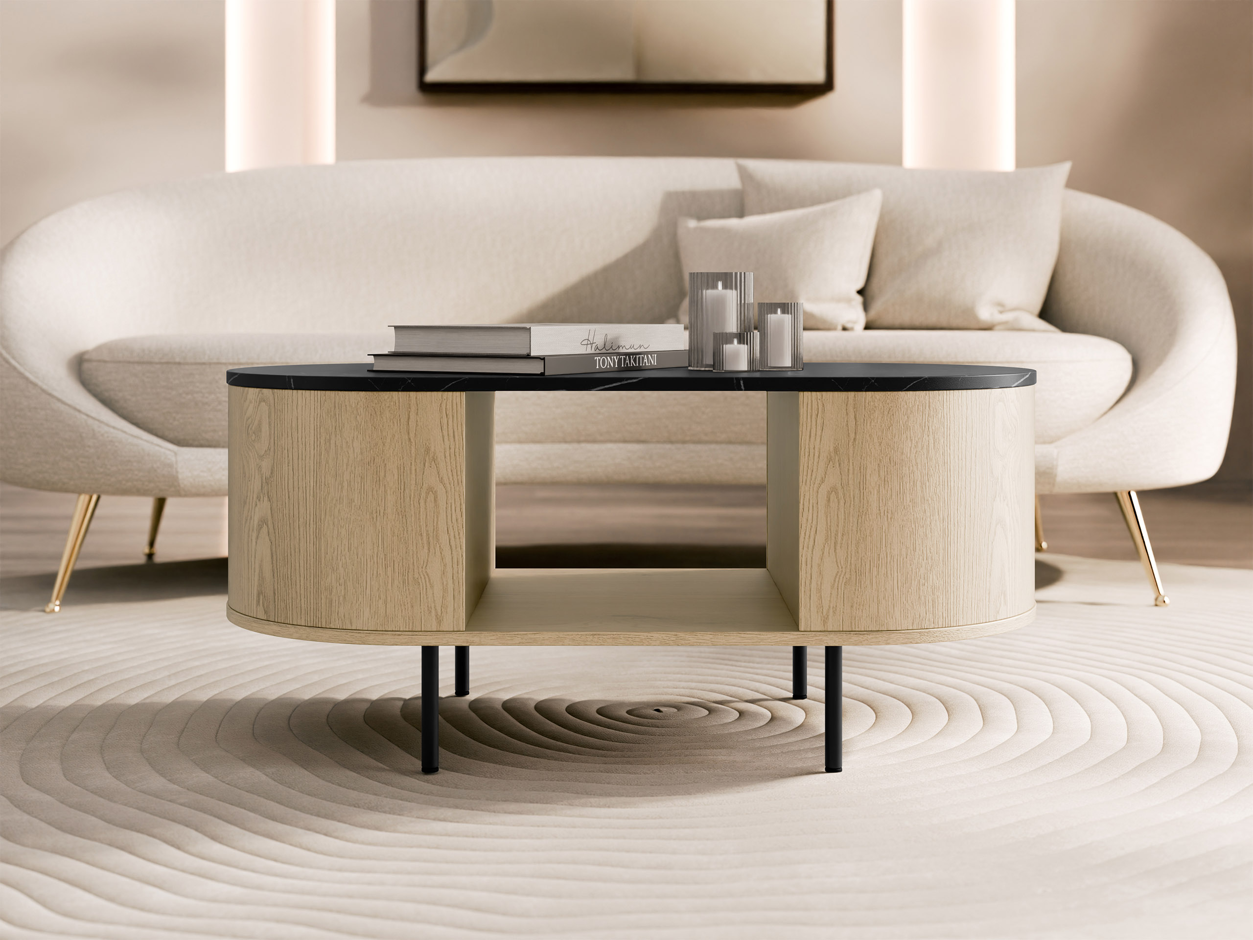 Salontafel Comfivo Livtena 104 (Zwart marmer + Zwart)