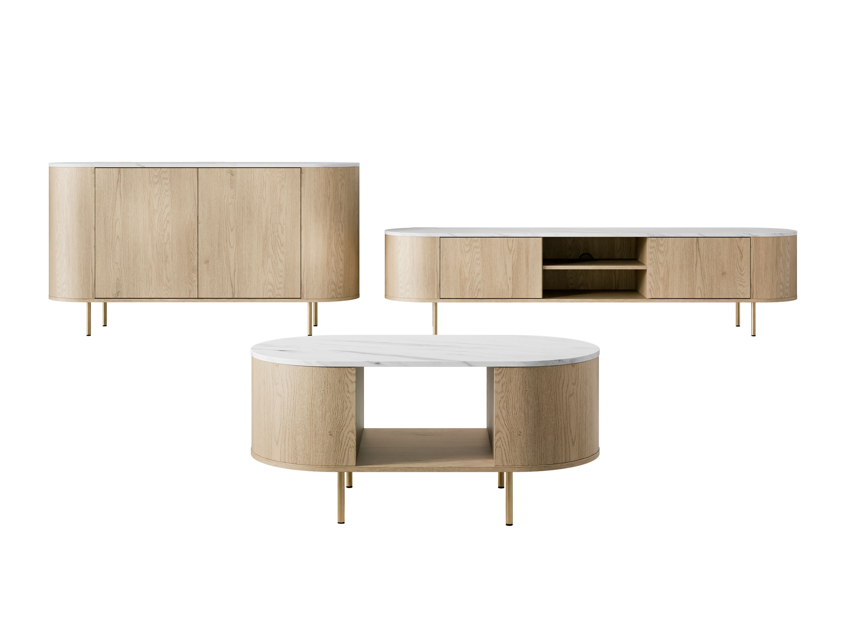 Woonkamerset Comfivo Livtena 105 (Wit marmer + Gouden)