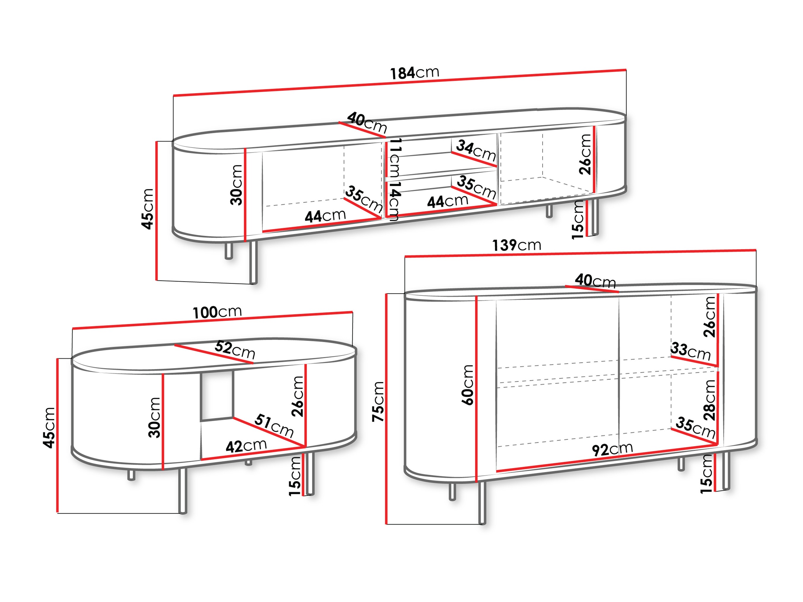 Woonkamerset Comfivo Livtena (Zwart marmer + Zwart)