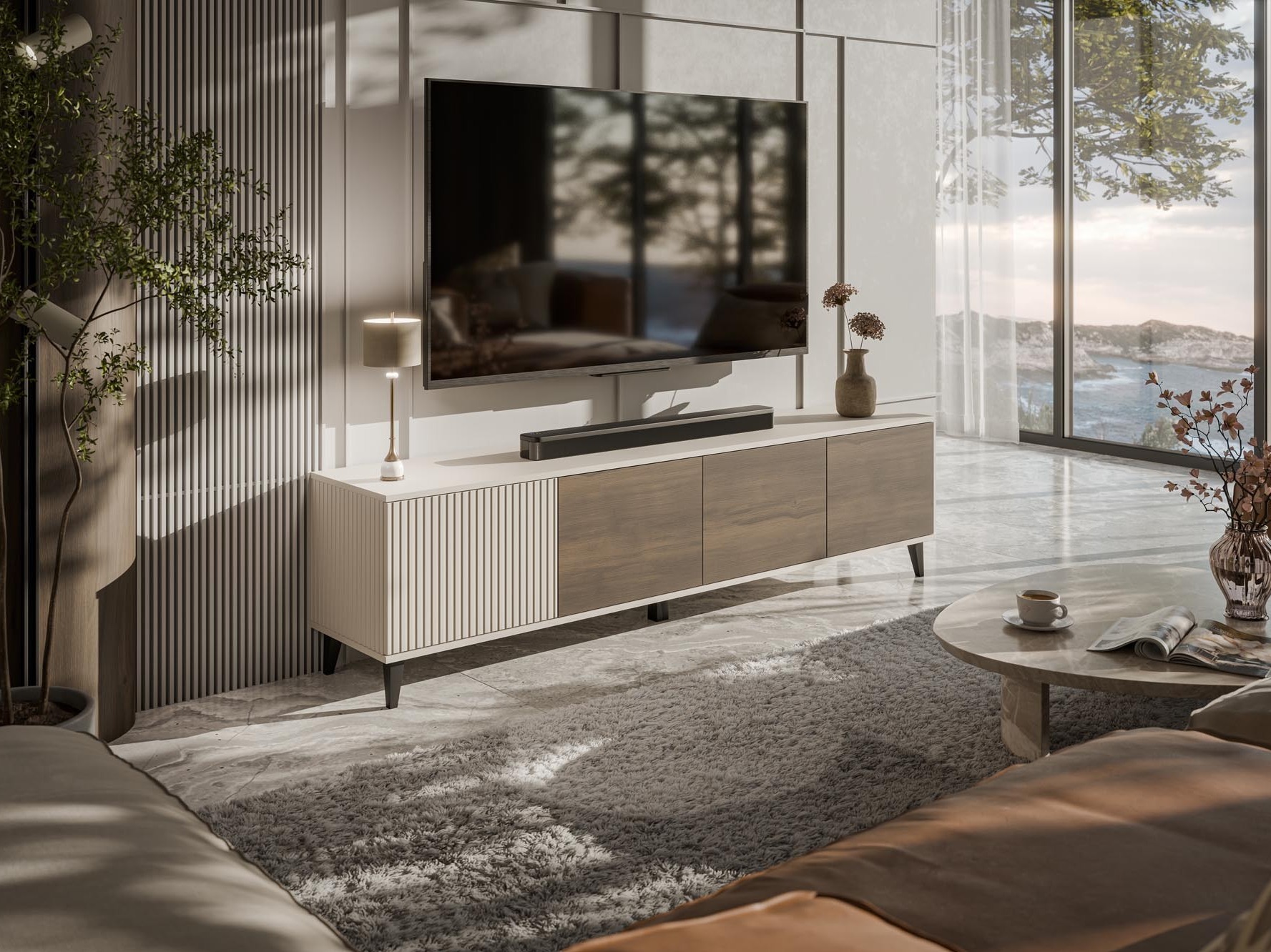 TV-meubel Luelia 114 (Notenhout + Kasjmier)