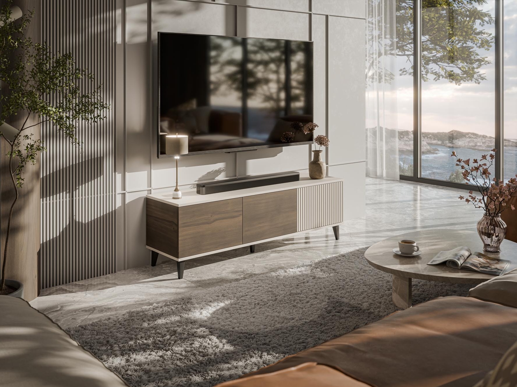 TV-meubel Luelia 116 (Notenhout + Kasjmier)