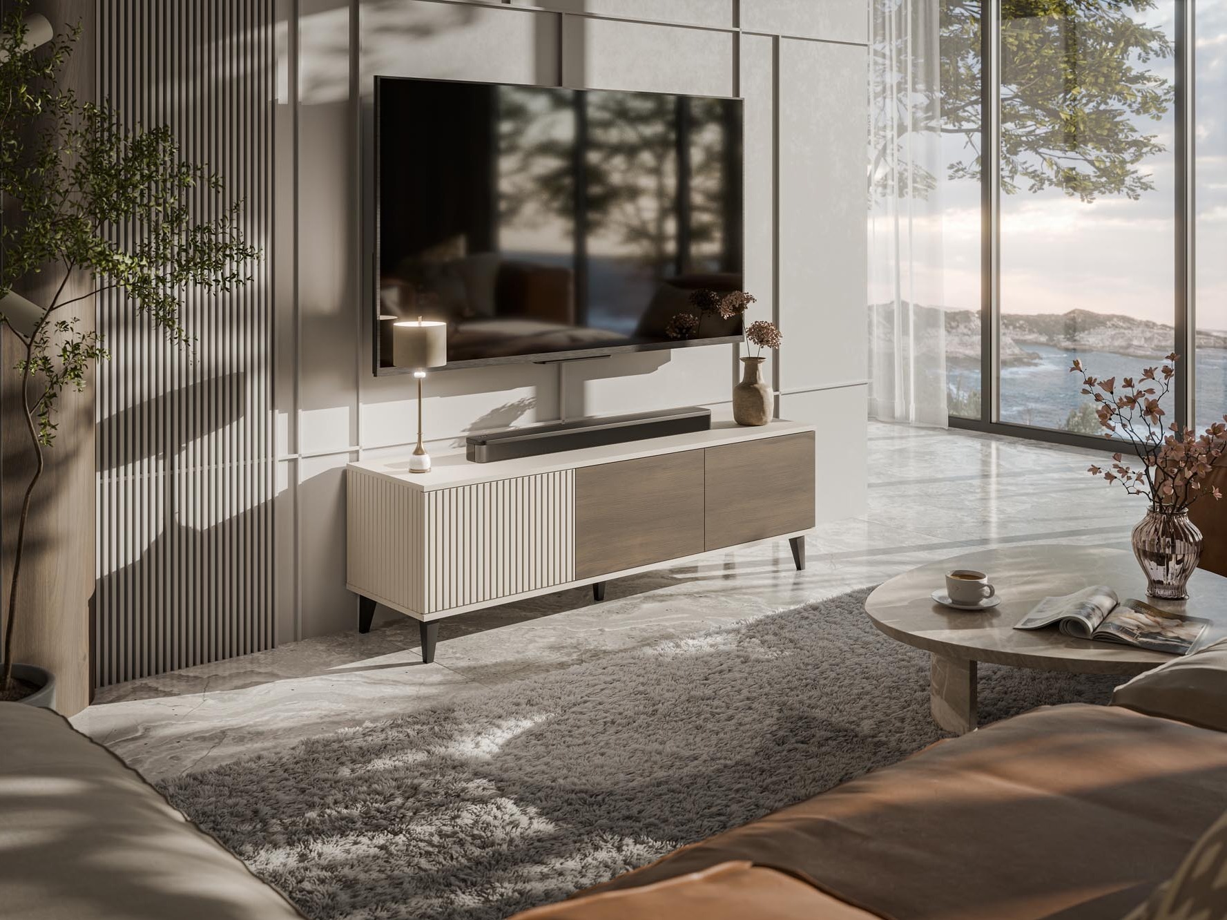 TV-meubel Luelia 116 (Notenhout + Kasjmier)