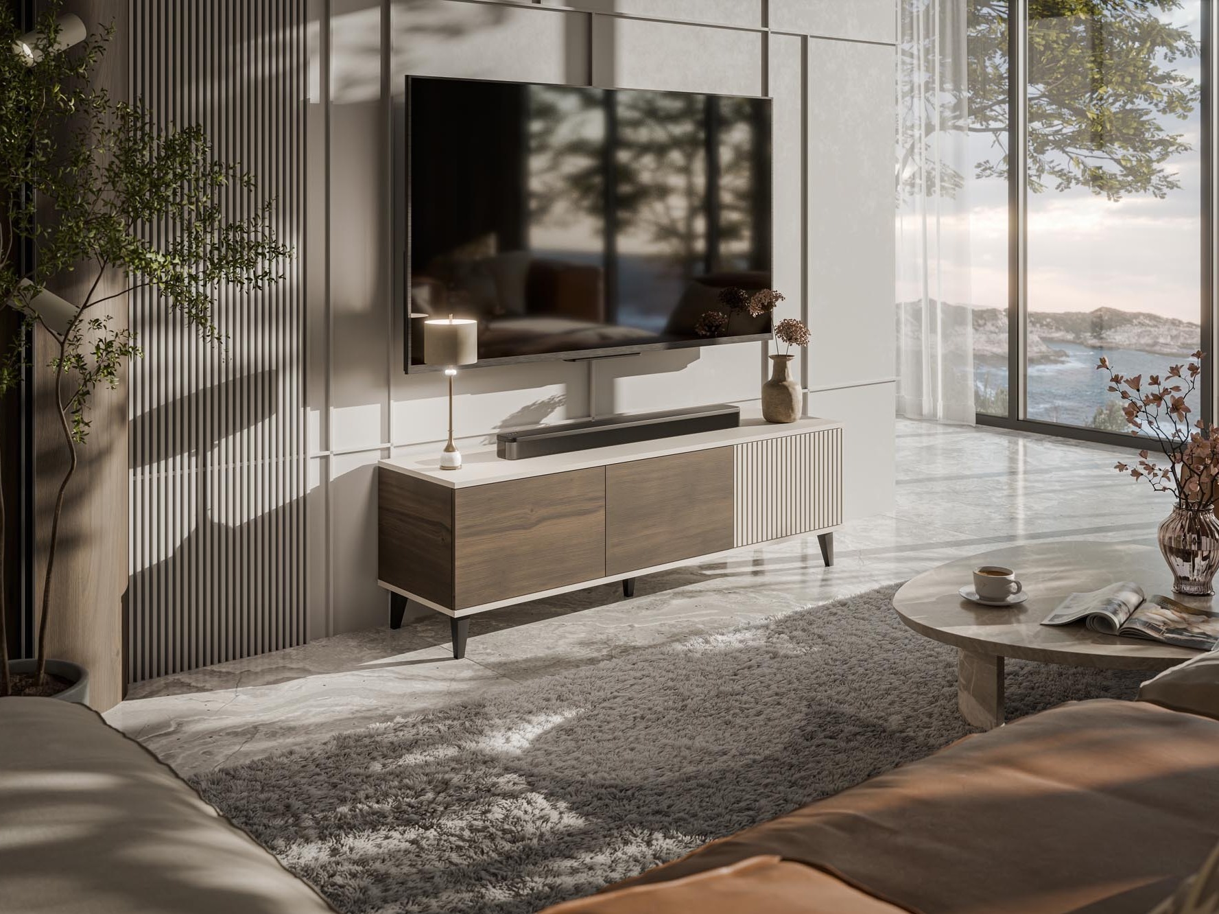 TV-meubel Luelia 115 (Notenhout + Kasjmier)