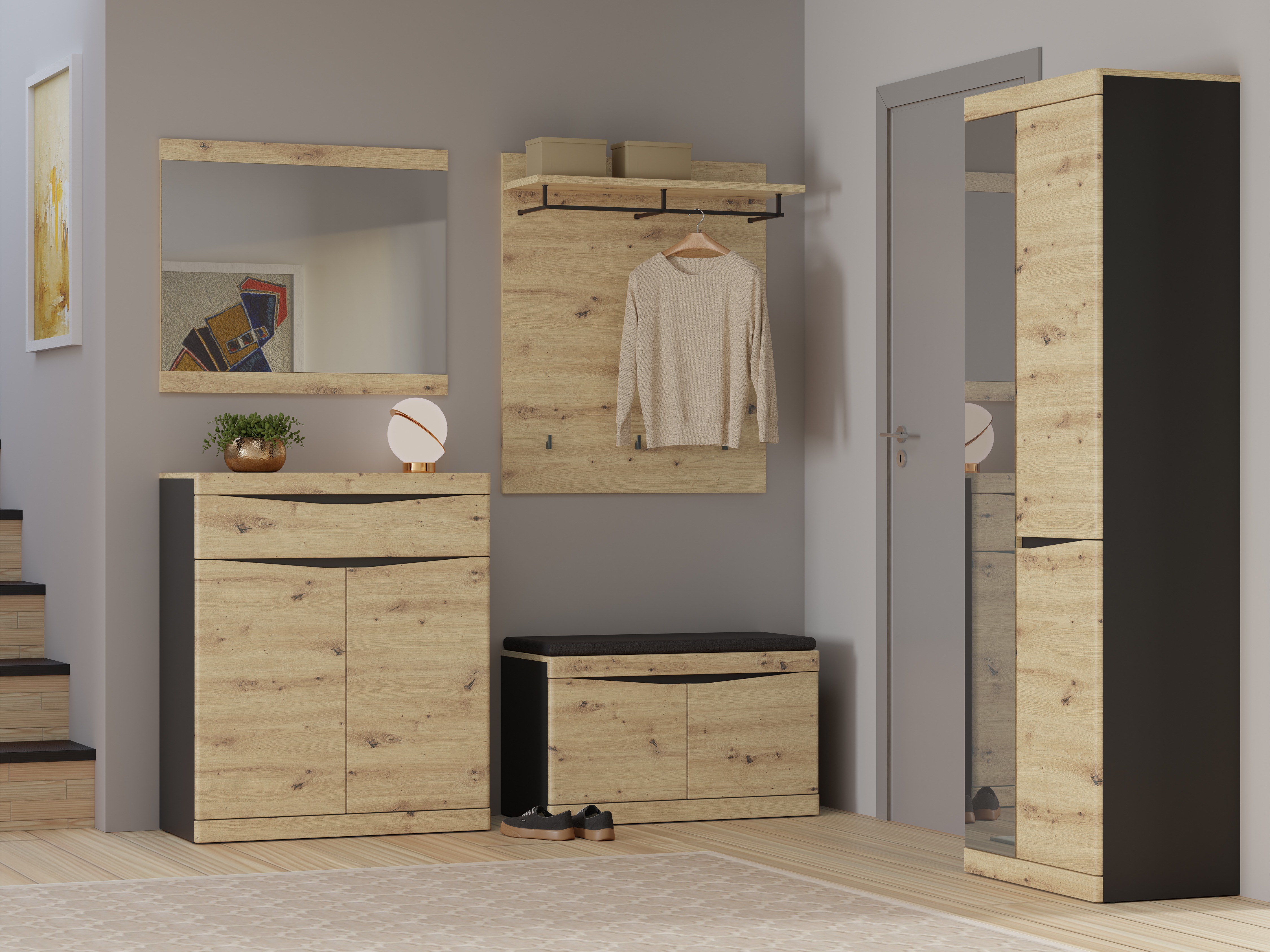 Gangmeubelset Venlori 119 (Artisan eiken + Antraciet)