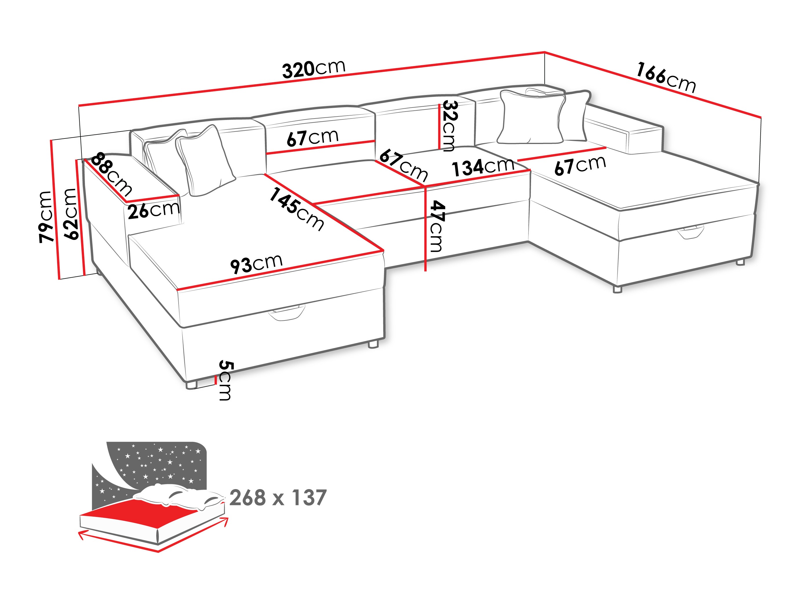 Hoekbank Clovis 115 (Coral 45)