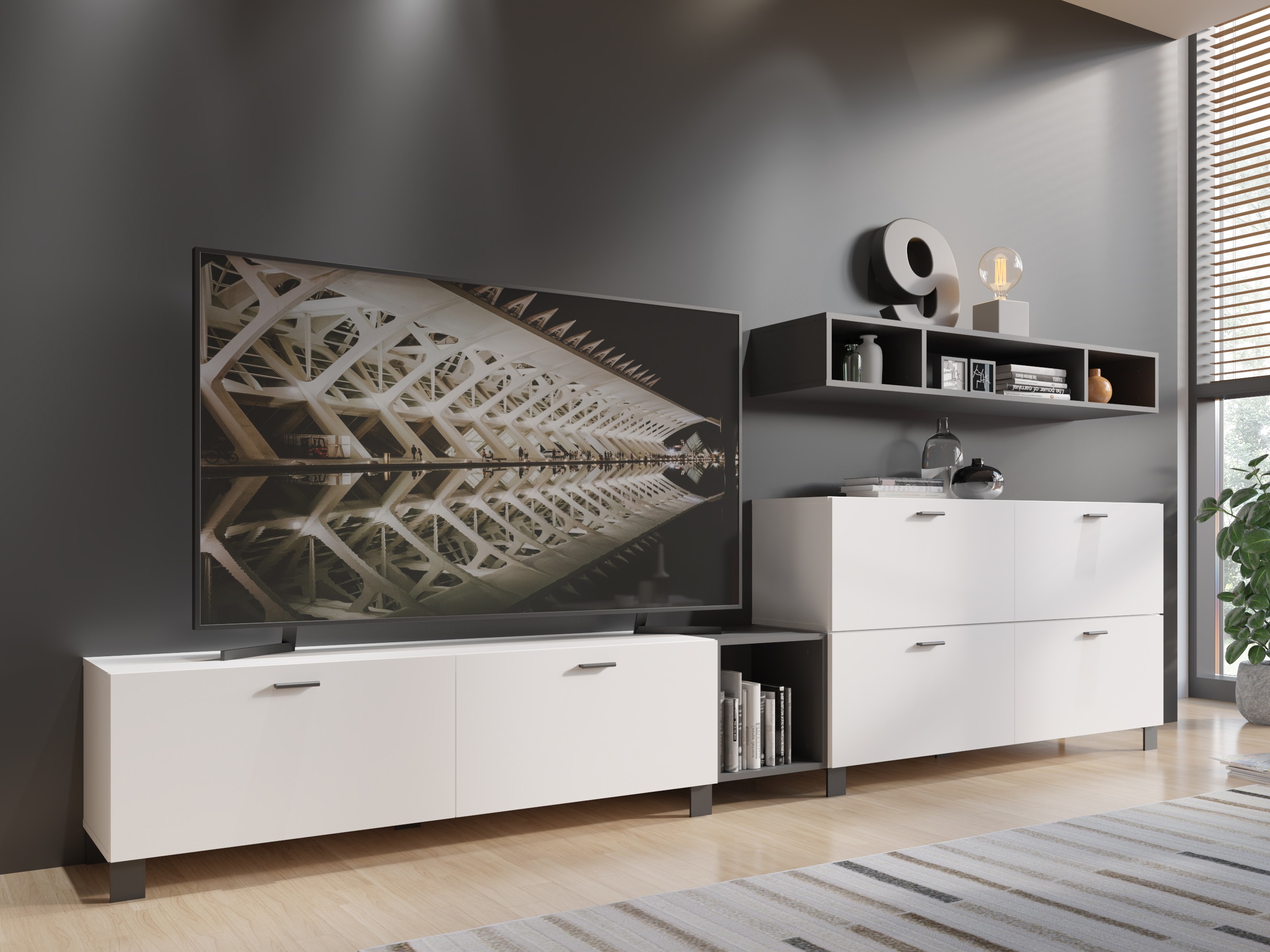 Woonkamerset Virnolu 109 (Wit + Antraciet)