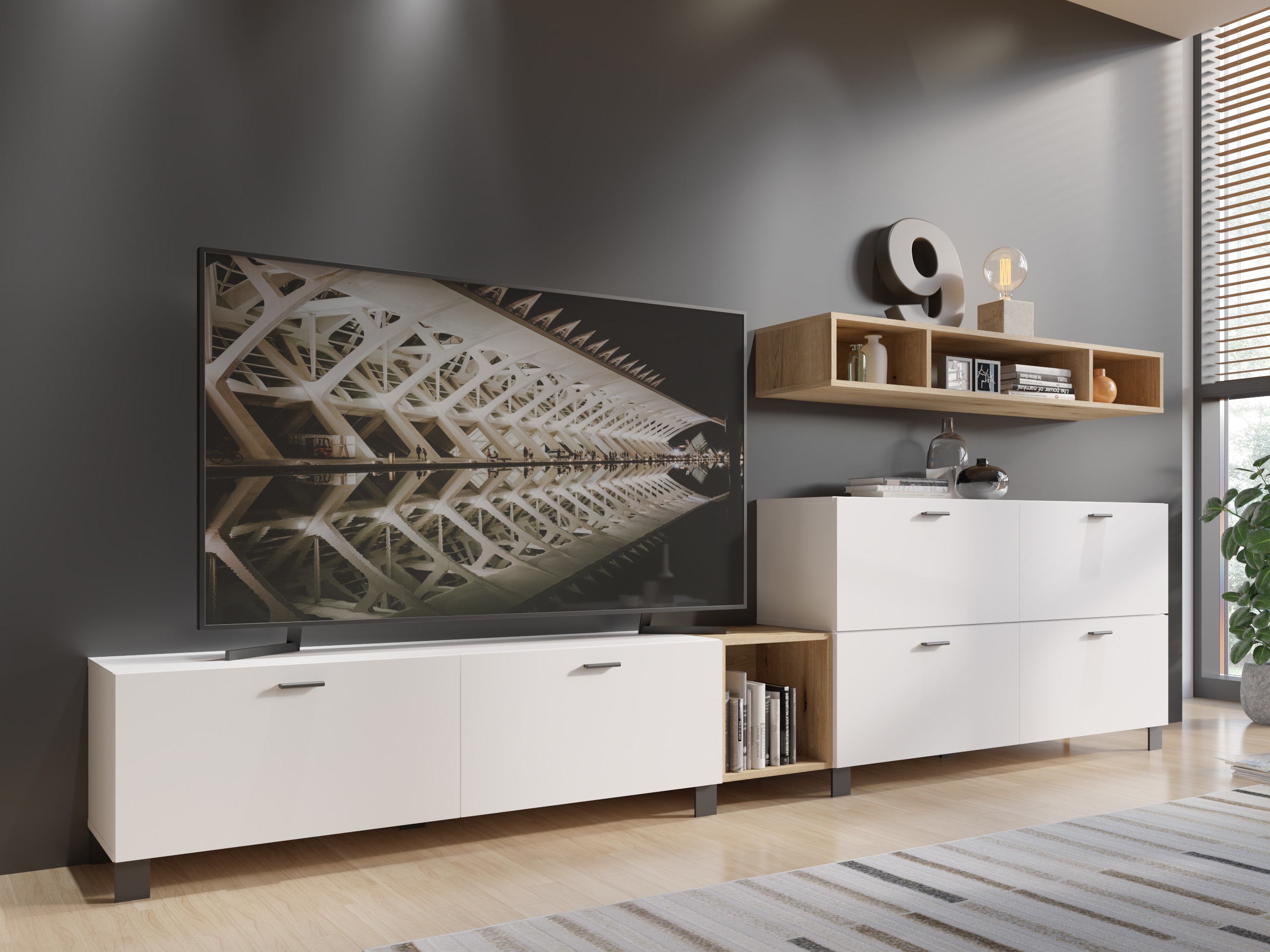 Woonkamerset Virnolu 109 (Wit + Eiken)