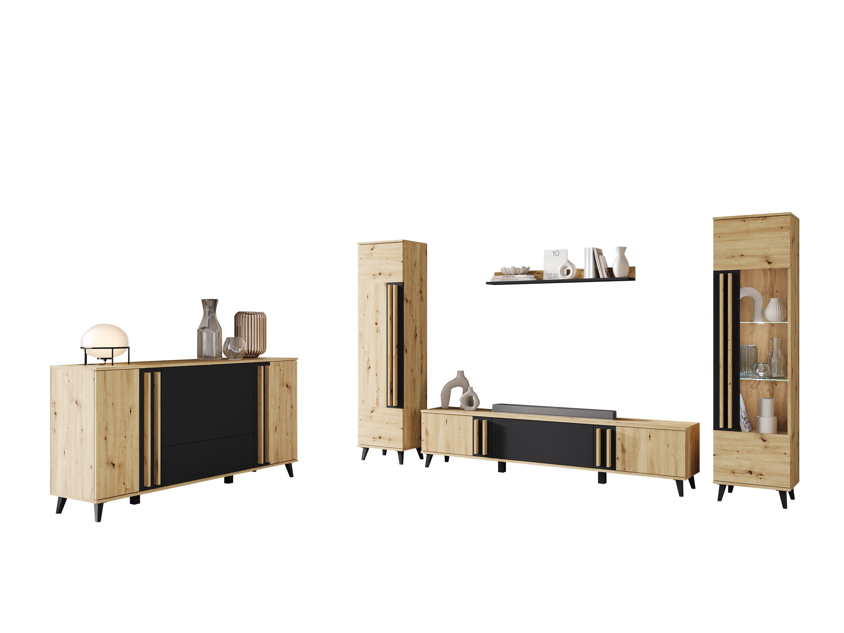 Woonkamerset Facetor IV (Artisan eiken + Grafiet)