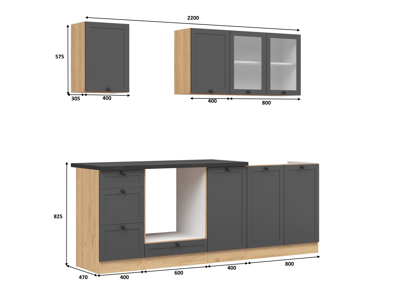 Modulaire keukenset Classic Grey Oak 117
