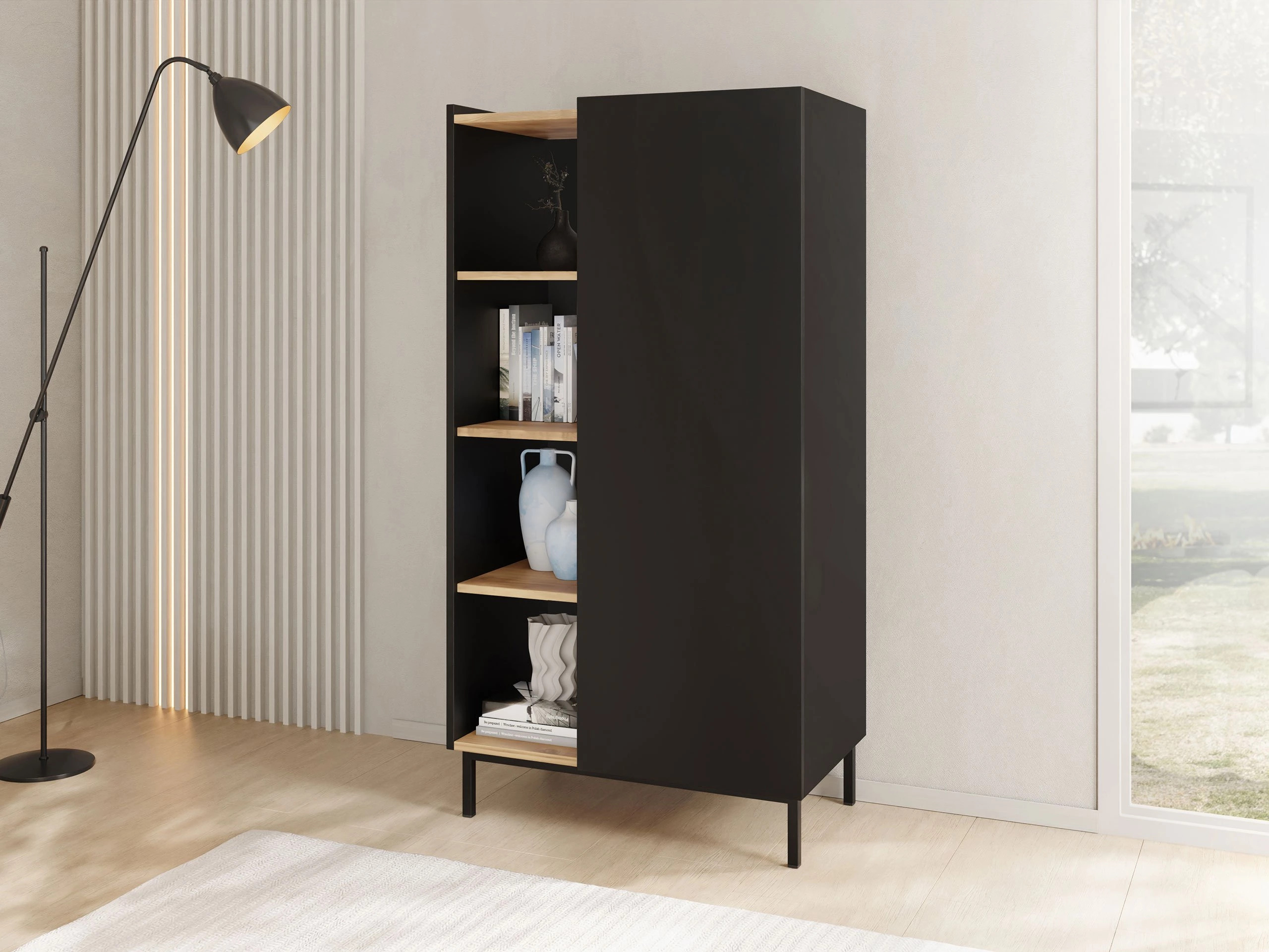 Boekenkast Veldome 101 (Zwart + Lichtbruin)