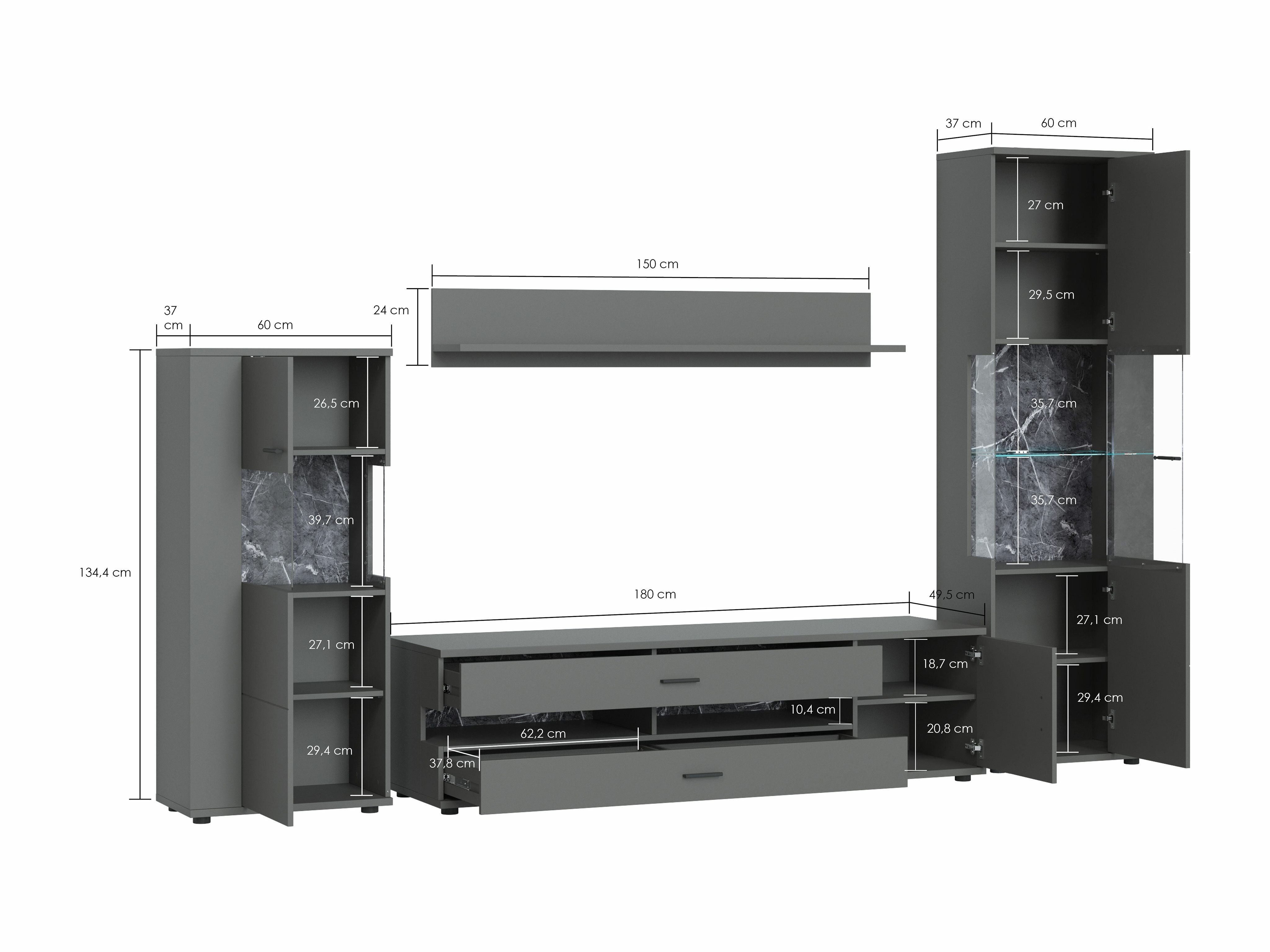 Woonkamerset Ontario 161 (Glanzend wit + Wit)