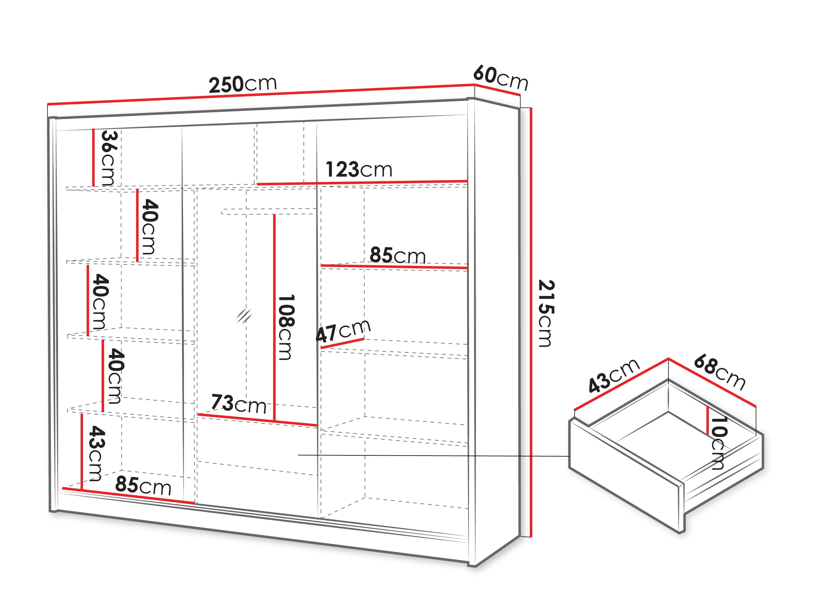Kledingkast Honolulu 275 (Wotan eik + Wit)
