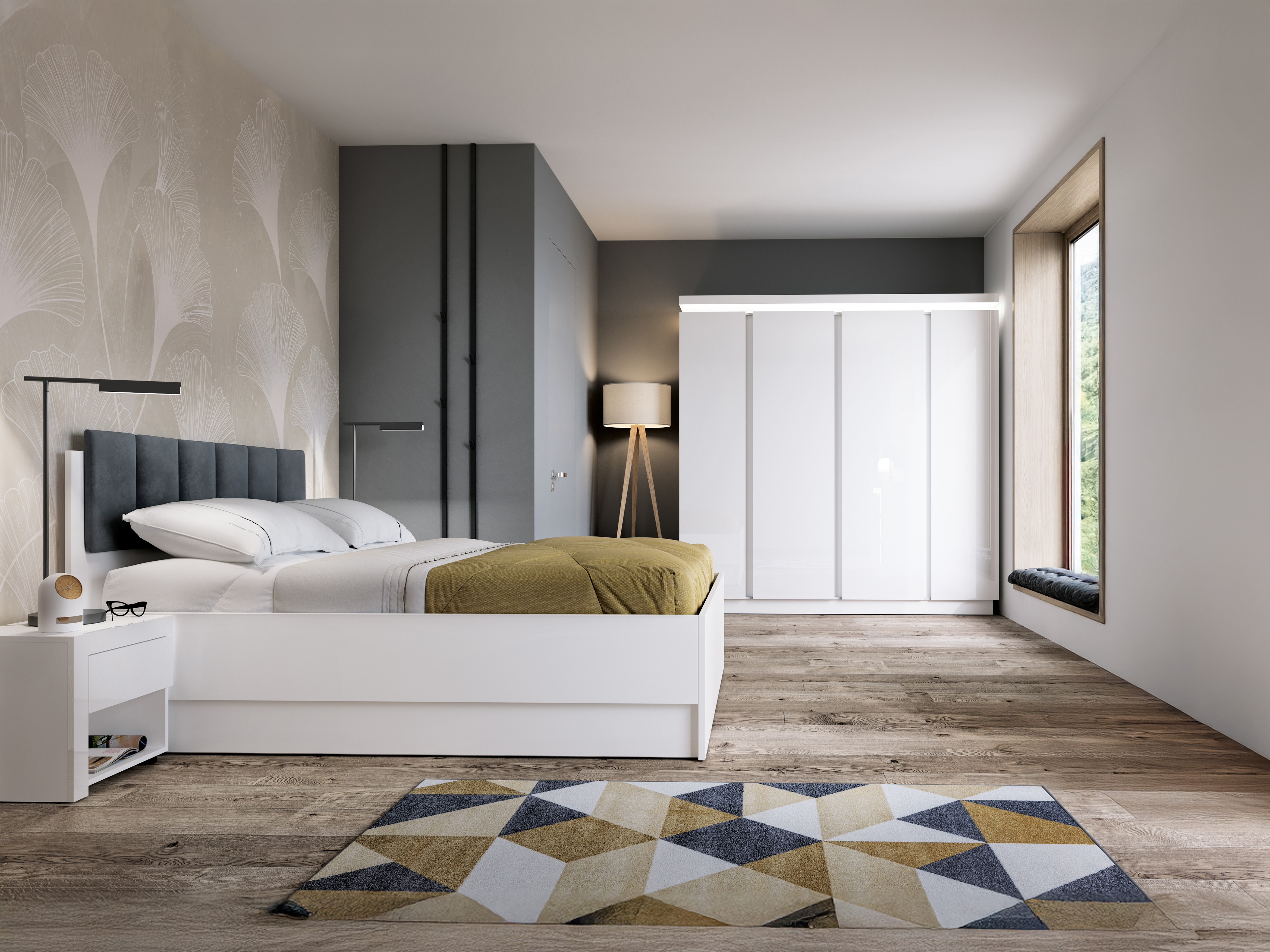 Slaapkamerset Feldeli 122 (Wit + Glanzend wit)