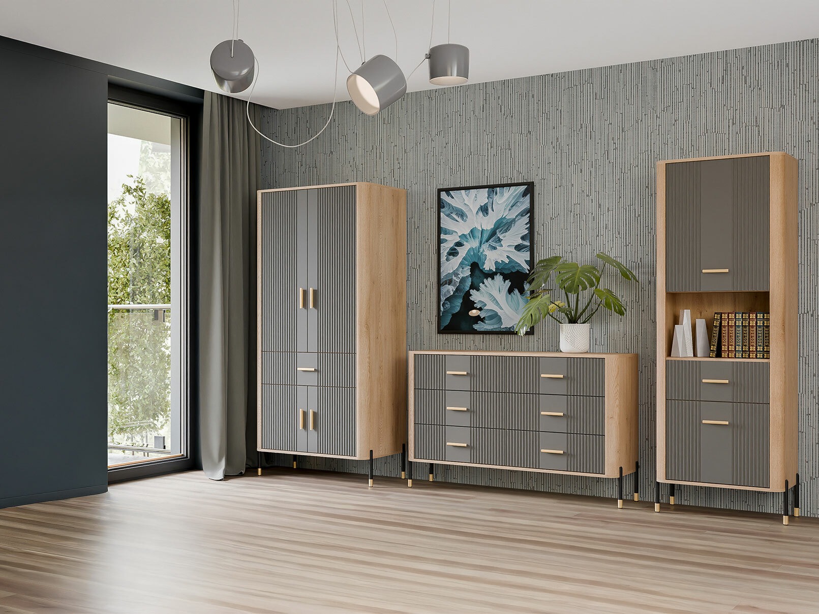 Kledingkast Flosora 133 (Grijs)