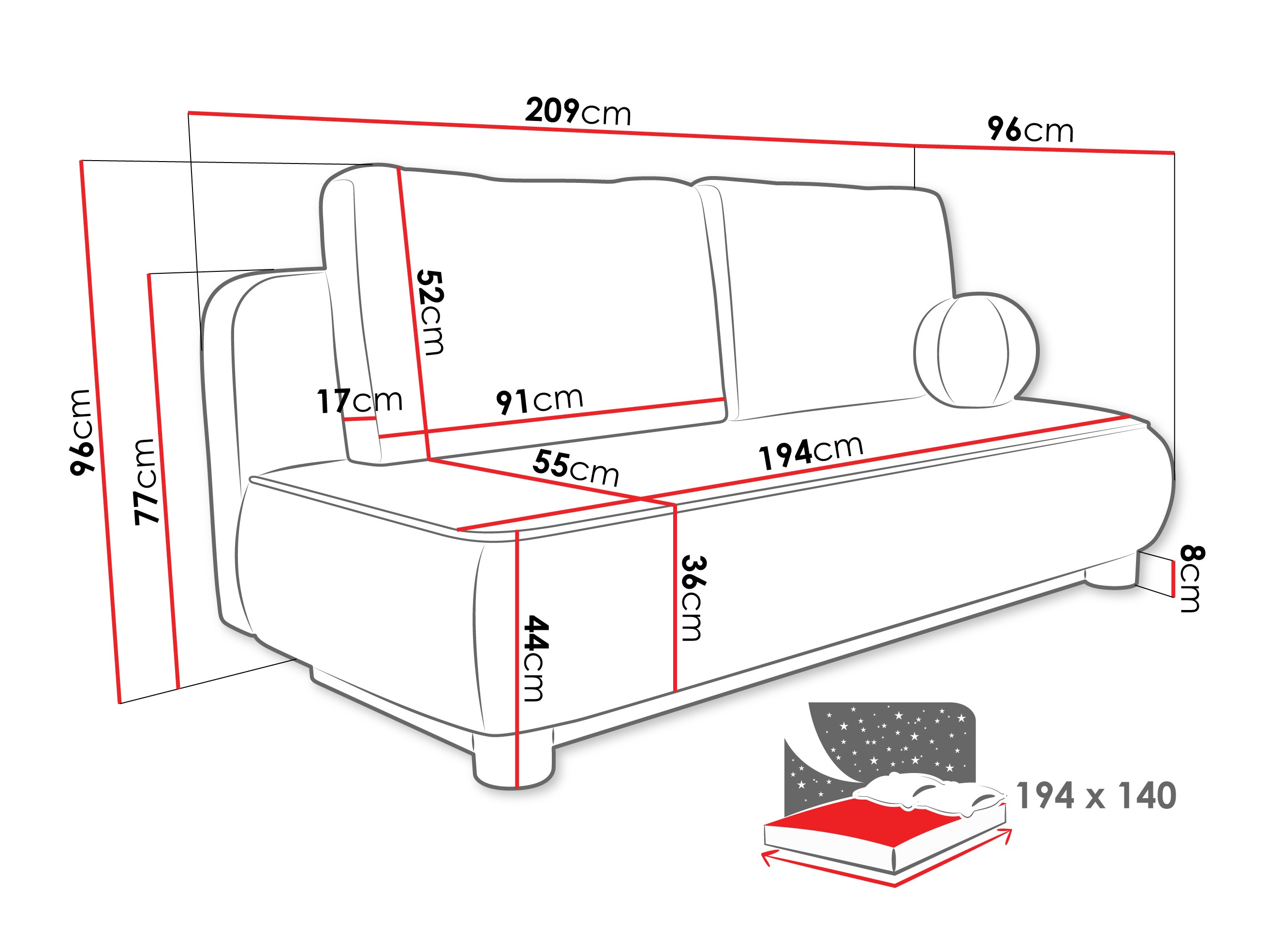 Slaapbank TrendyNest 116 (Coral 50)