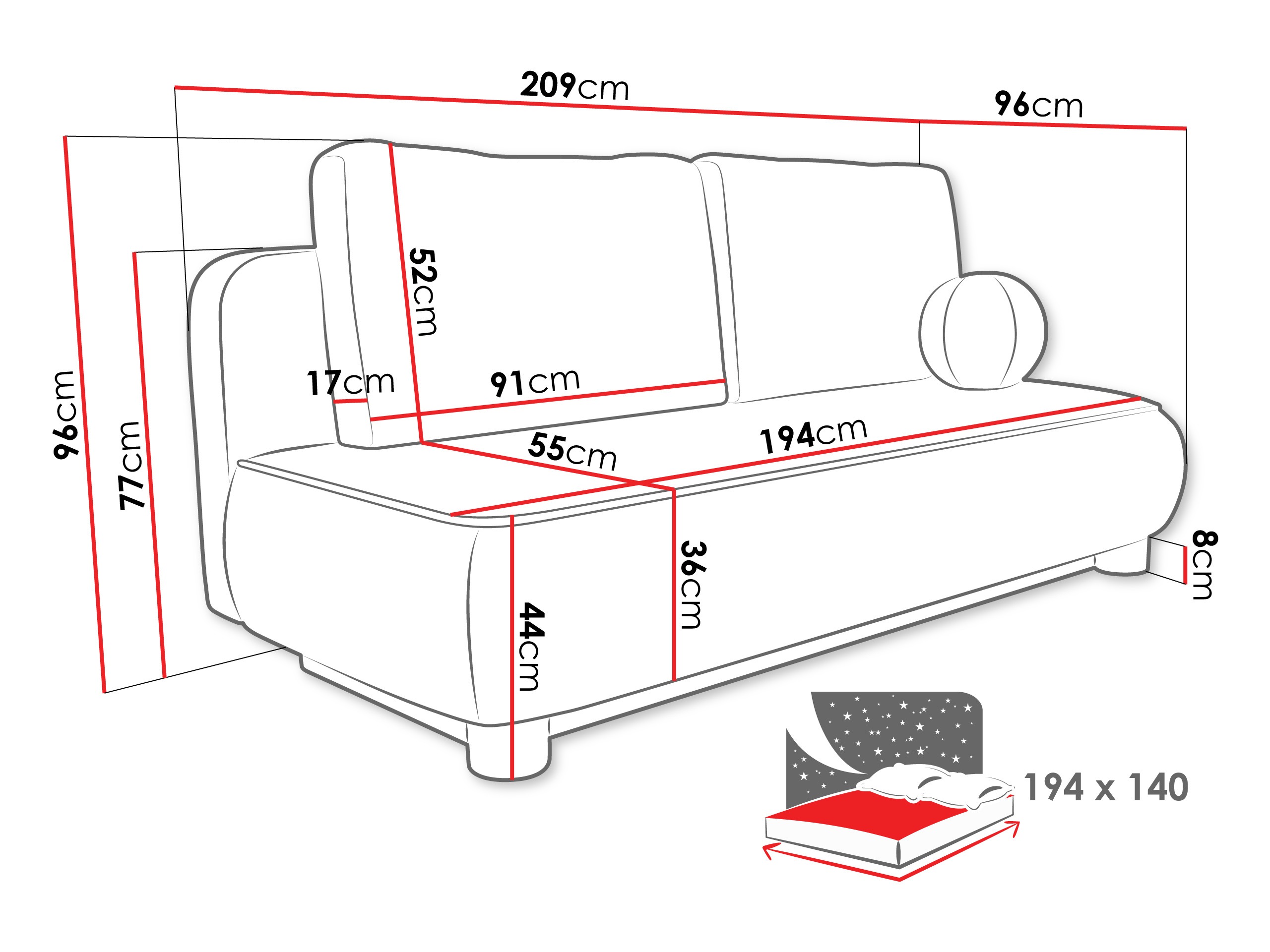 Slaapbank TrendyNest 116 (Coral 75)