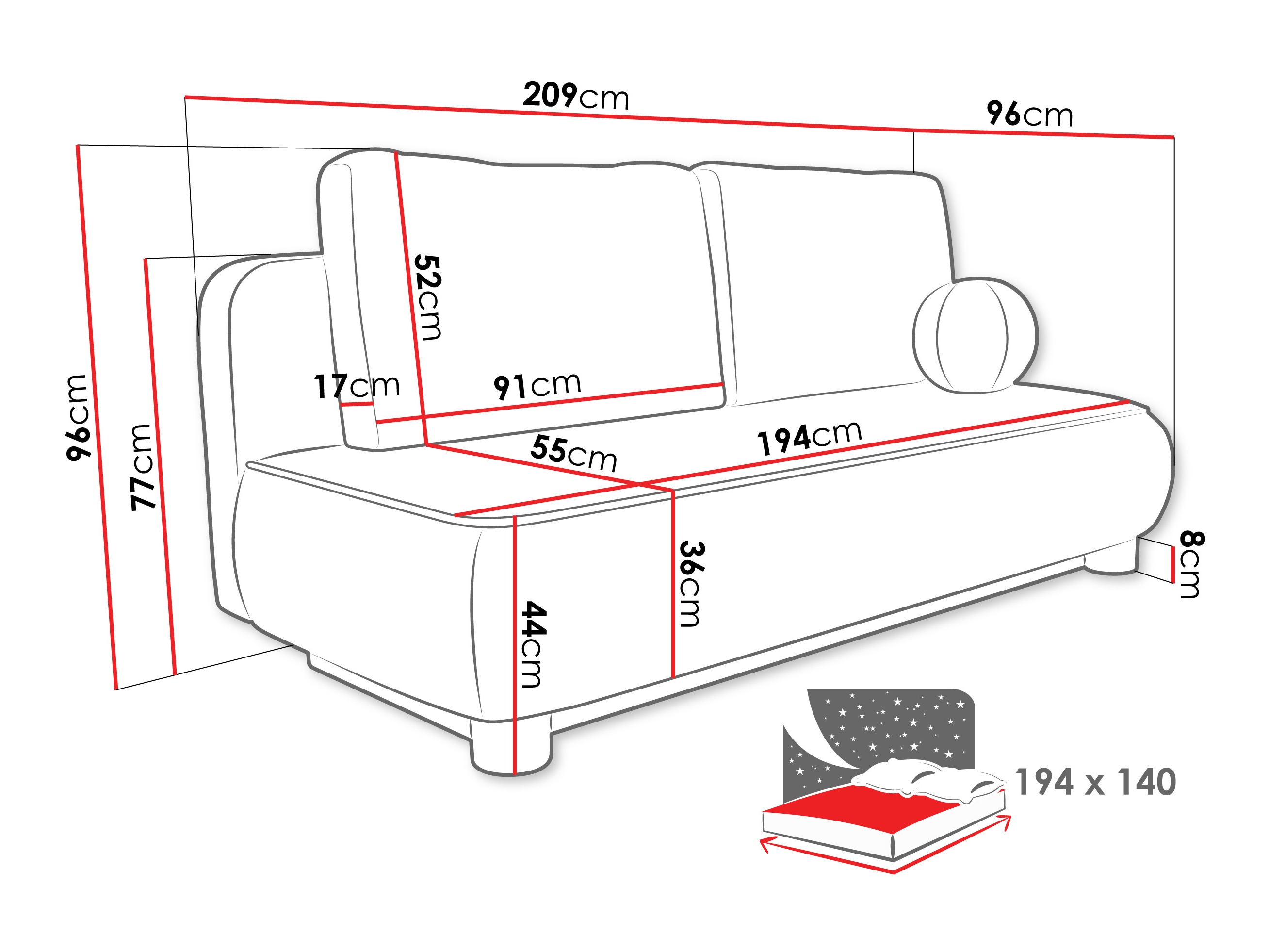 Slaapbank TrendyNest Canora (Coral 65)