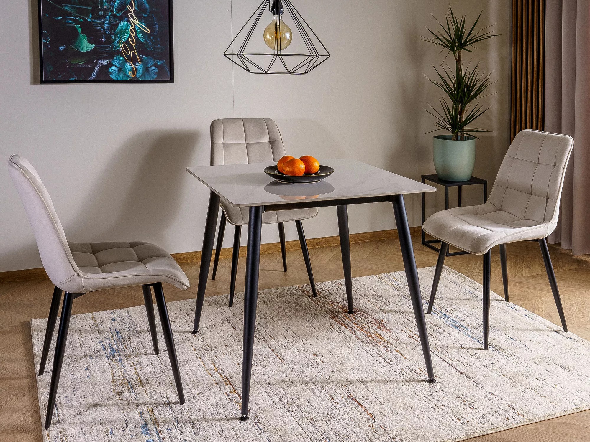 Tafel Detroit 876 (Wit marmer + Zwart)