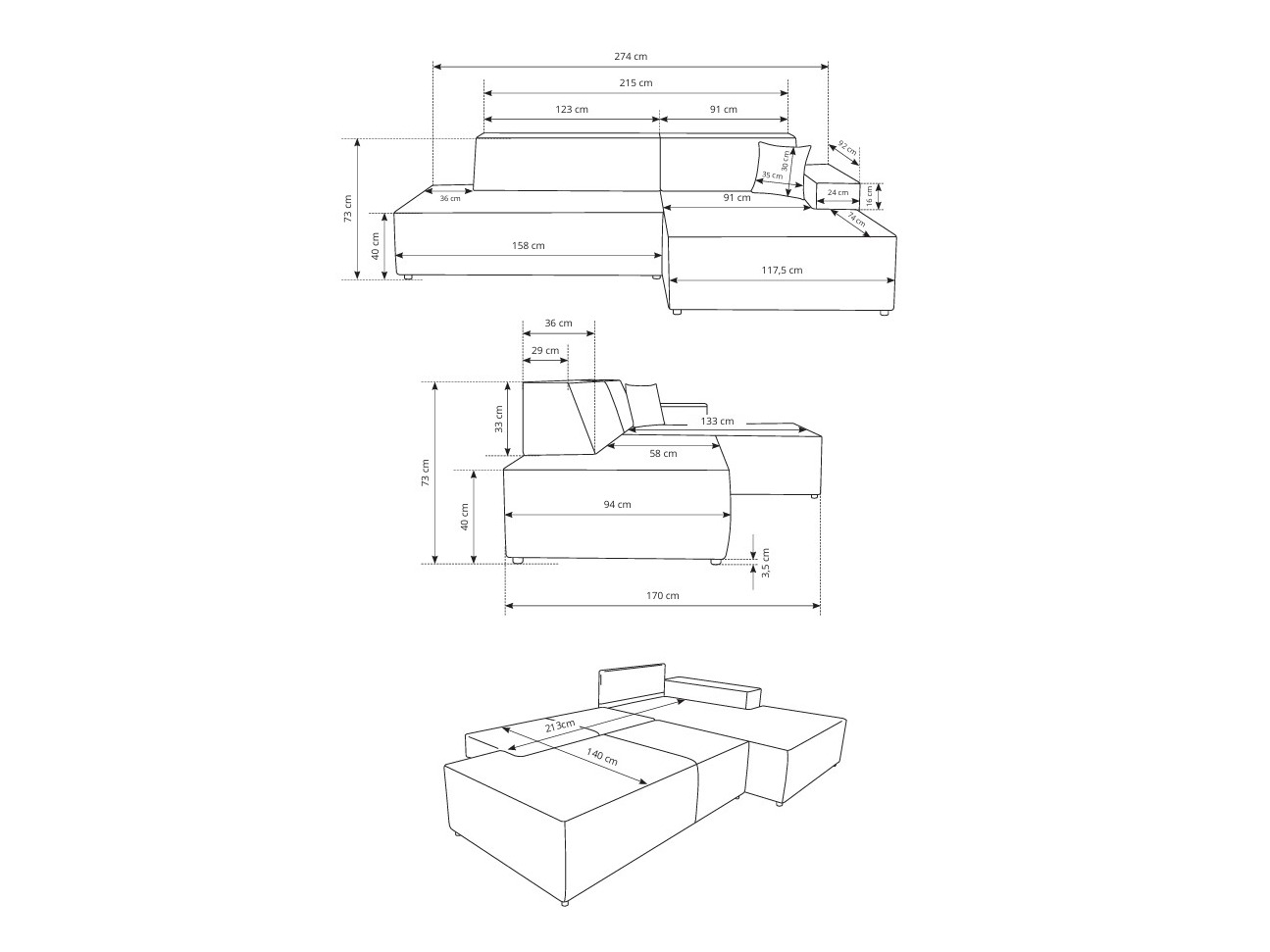 Hoekbank Kingston 187 (Dunbar 65)