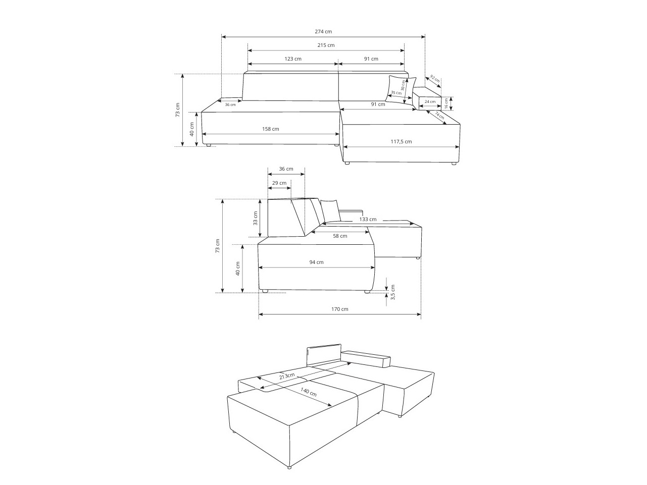 Hoekbank Kingston 187 (Dunbar 75)