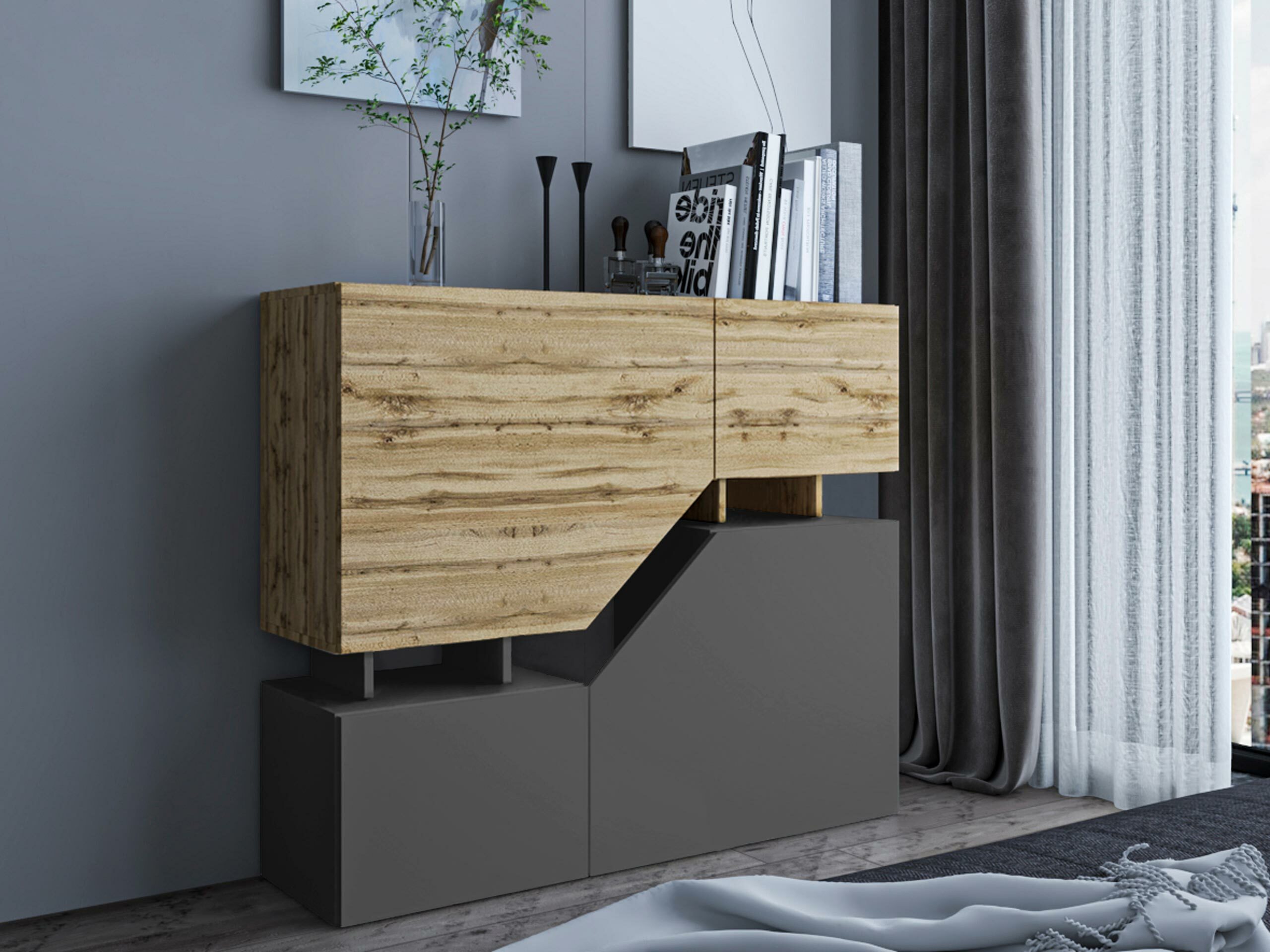 Dressoir Comfivo Daldune 101 (Wotan eik + Antraciet)