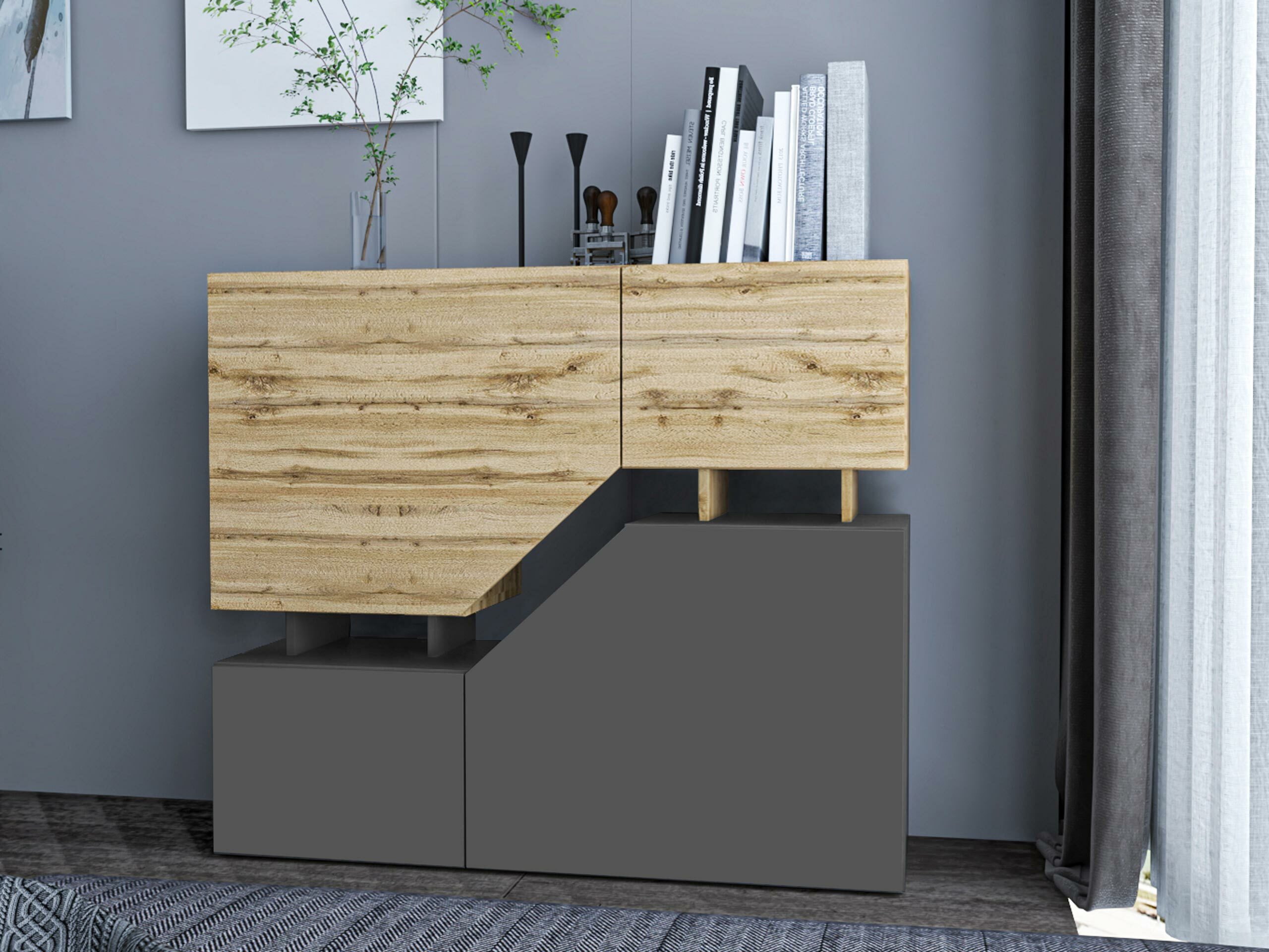 Dressoir Comfivo Daldune (Wotan eik + Antraciet)