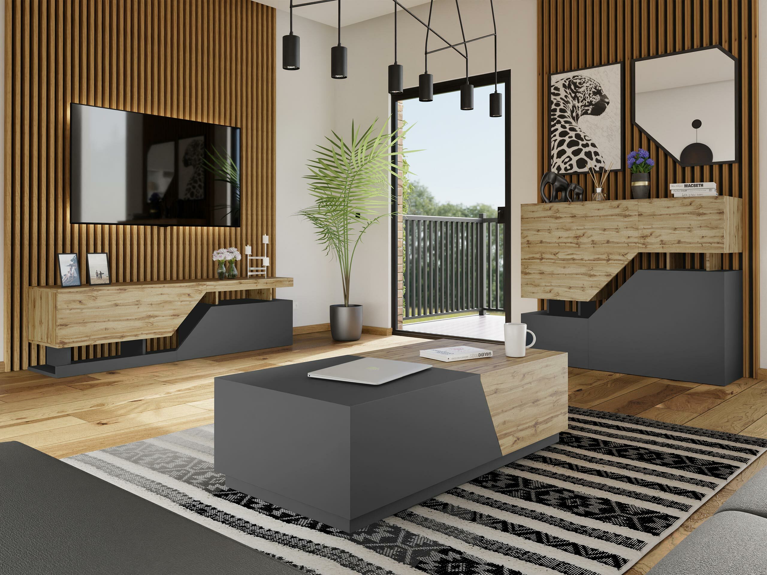 TV-meubel Comfivo Daldune 100 (Antraciet + Wotan eik)