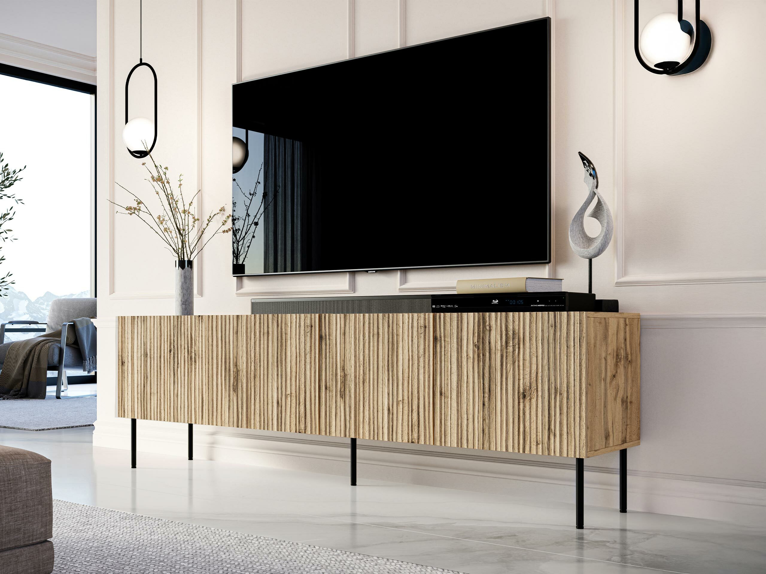 TV-meubel Lorelbo 103 (Wotan eik + Zwart)