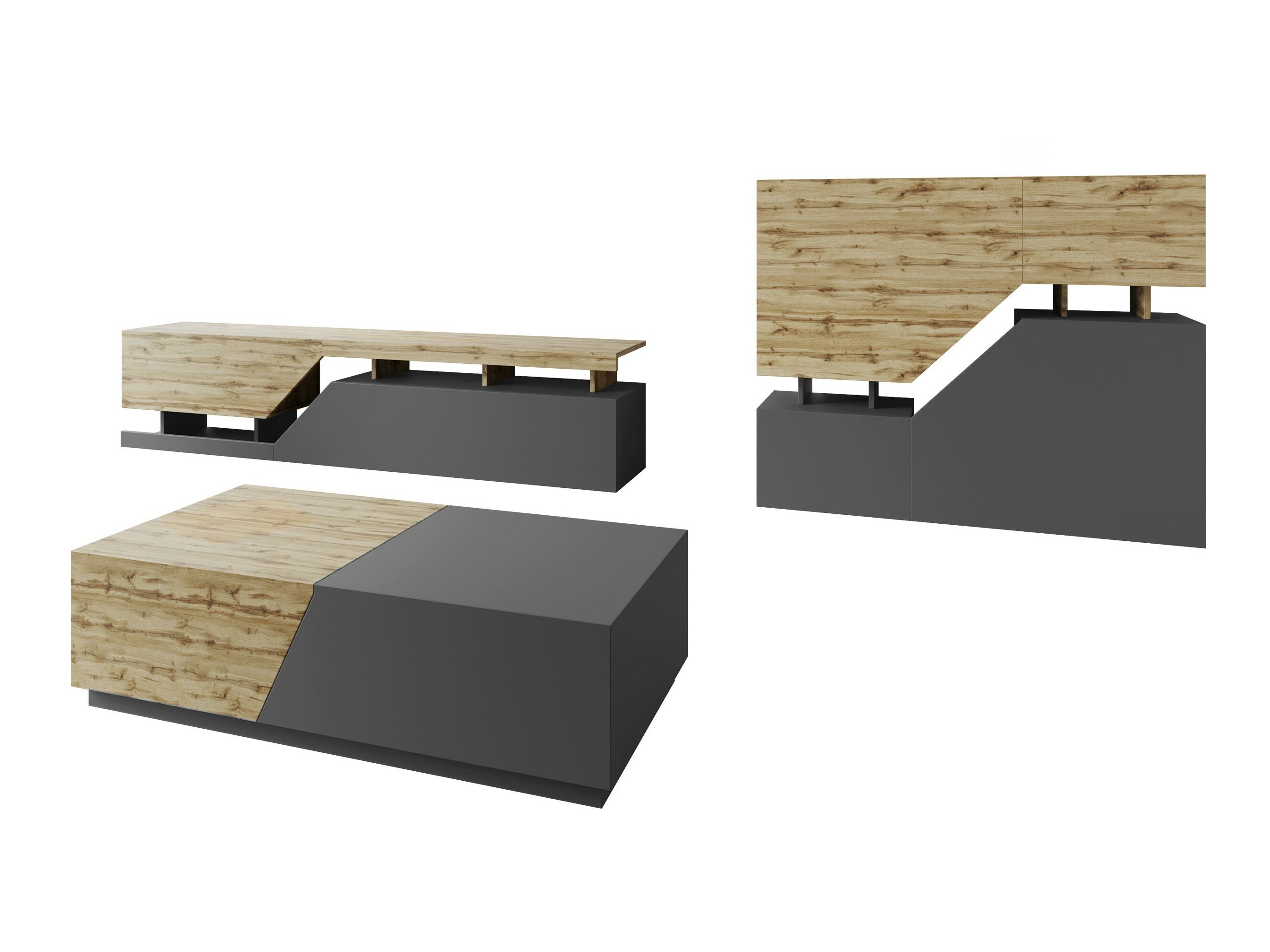 Woonkamerset Comfivo Daldune 105 (Antraciet + Wotan eik)