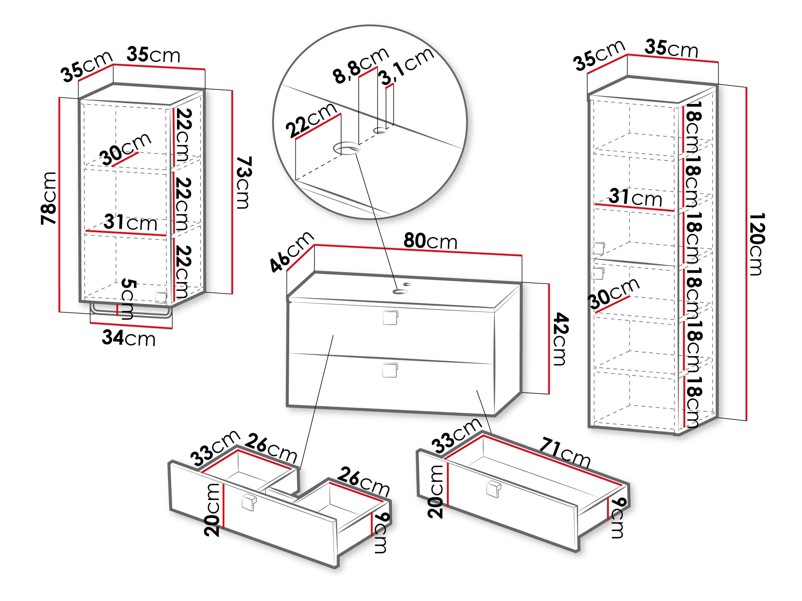 Badkamerset Orlvera 105 (Lichtbruin)