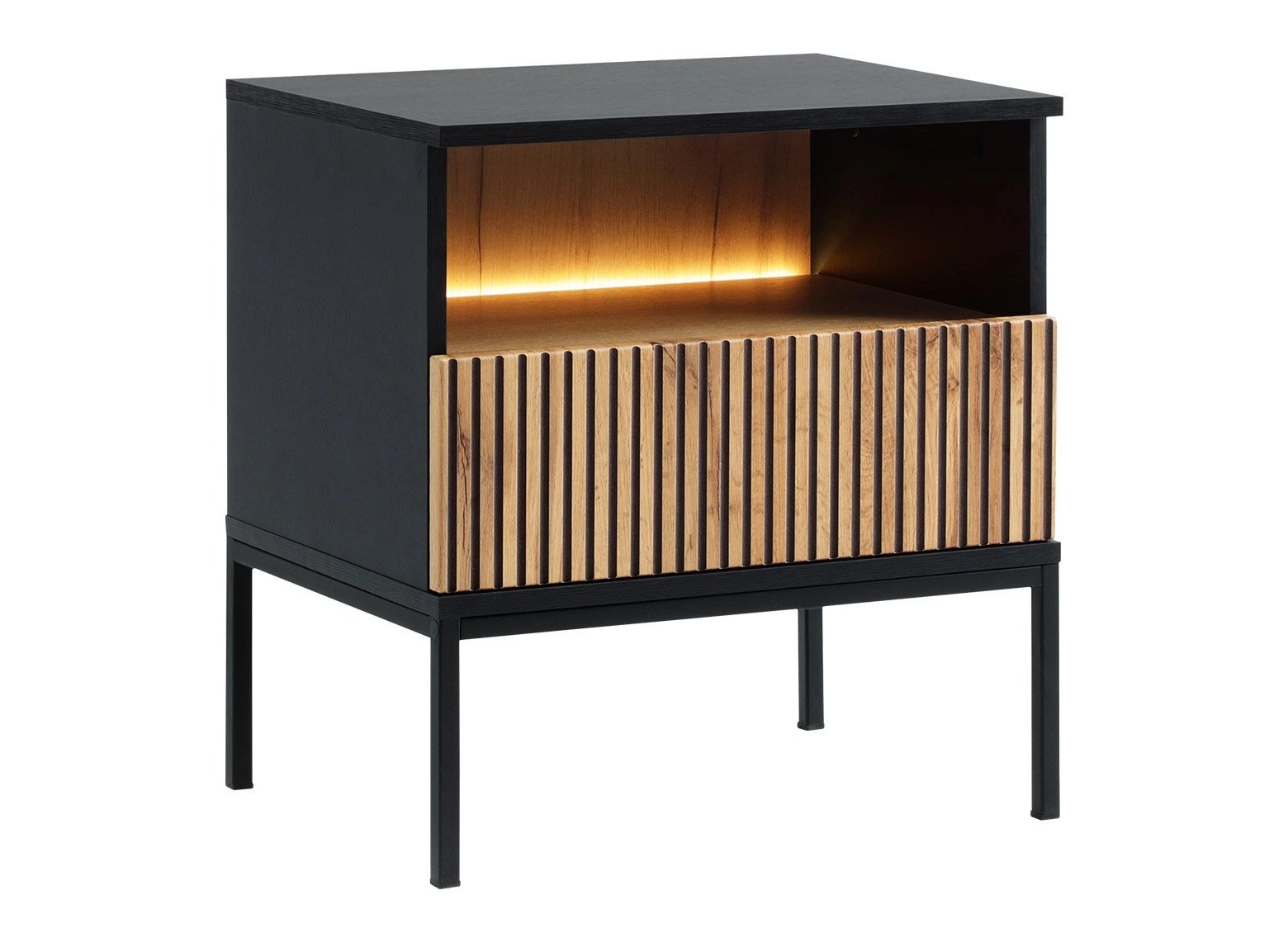 Nachtkastje Manal (Zwart + Wotan eik)