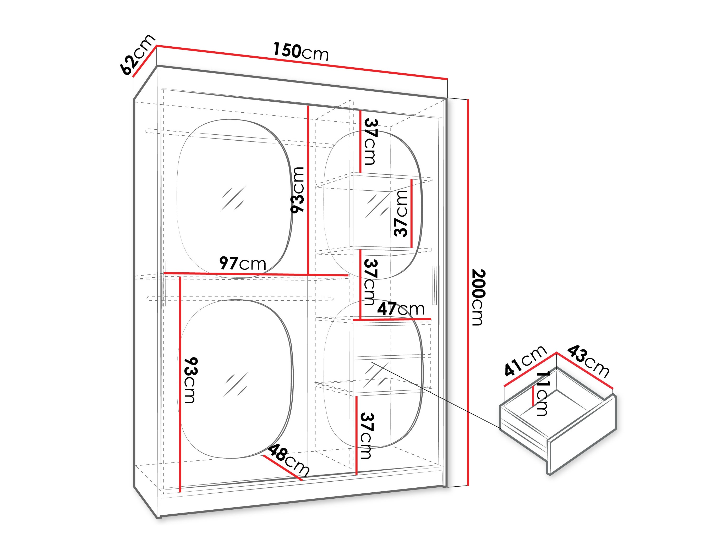 Kledingkast Hartford 527 (Zwart)