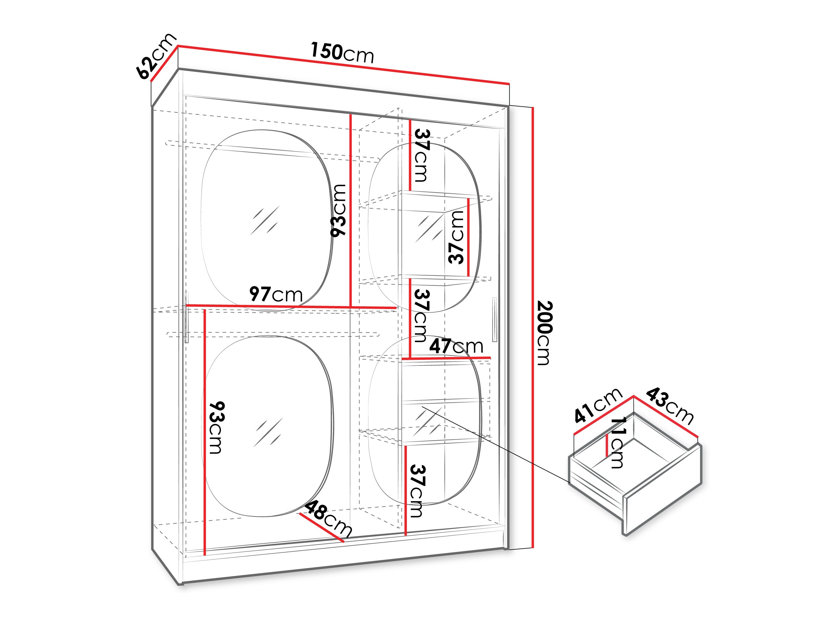 Kledingkast Hartford 527 (Zwart)