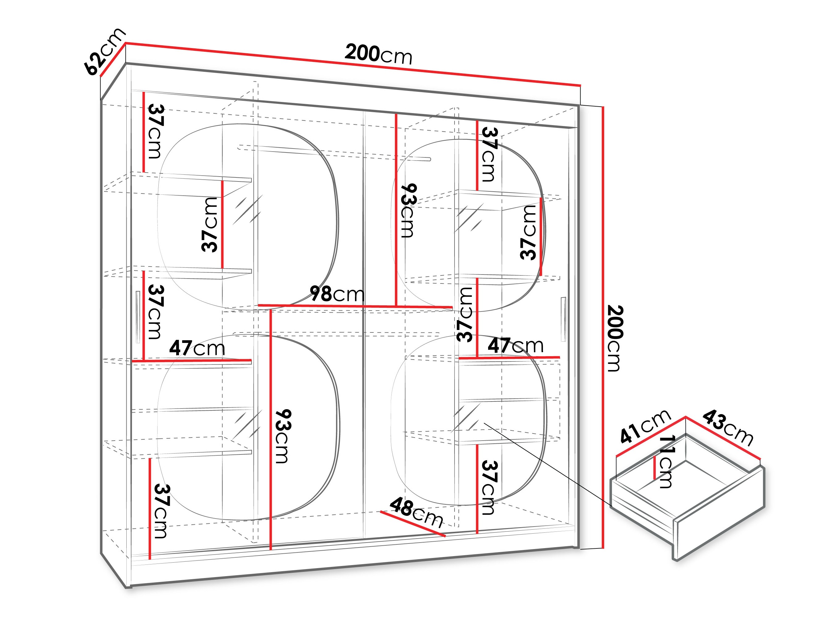 Kledingkast Hartford 531 (Zwart)
