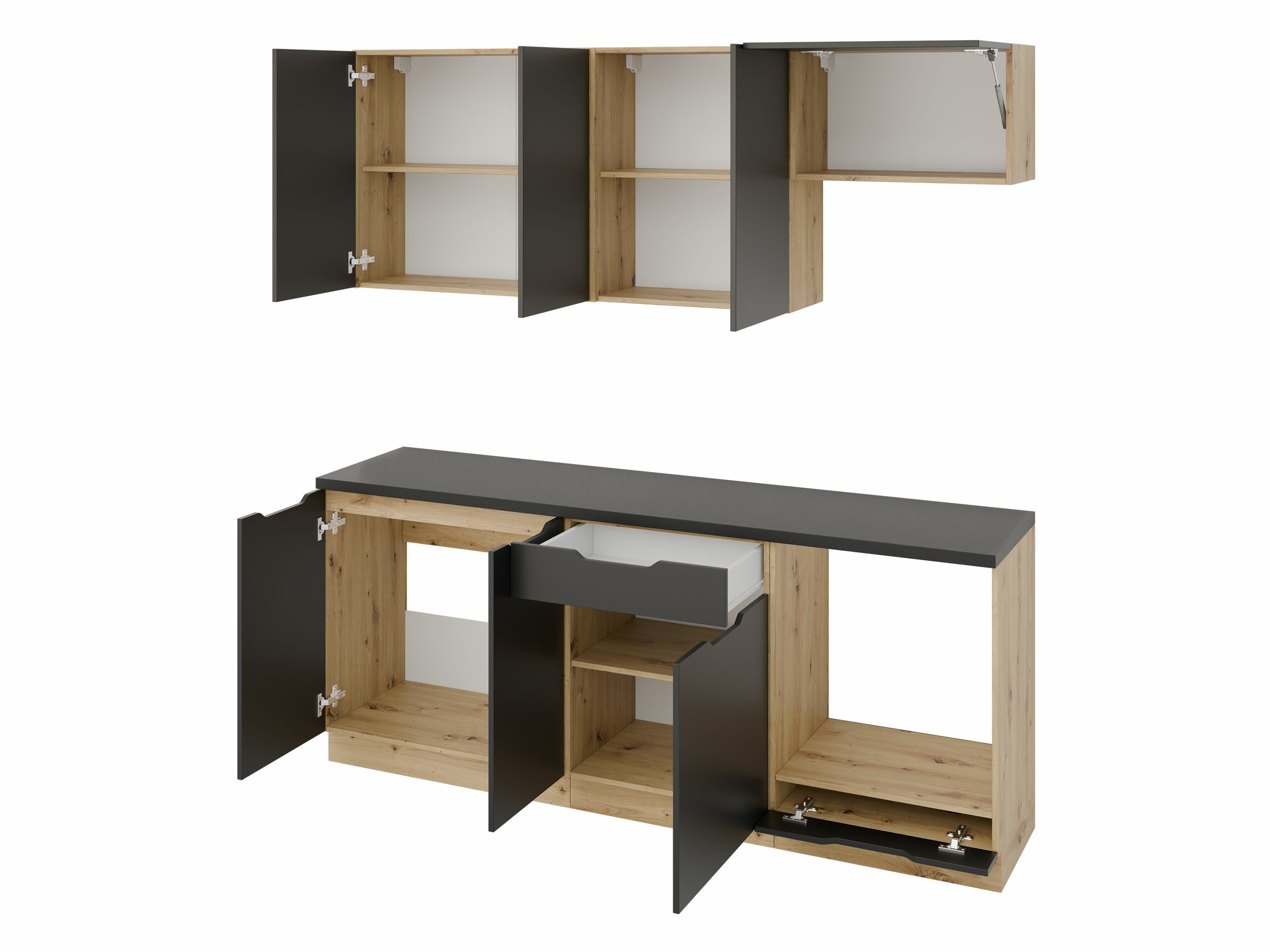 Keukenset Trenton 180 (Zwart + Artisan eiken)