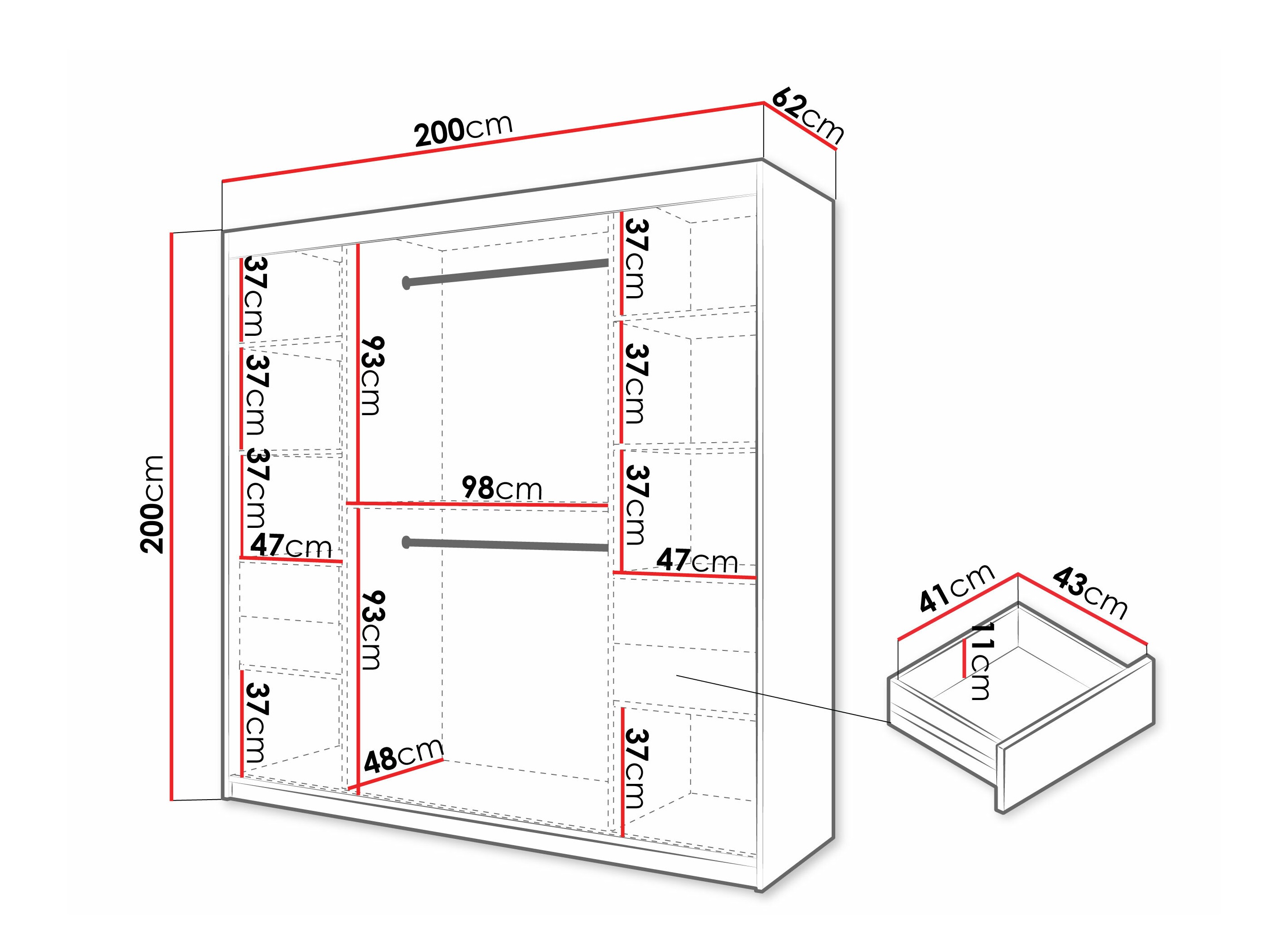 Kledingkast Hartford 576 (Zwart)