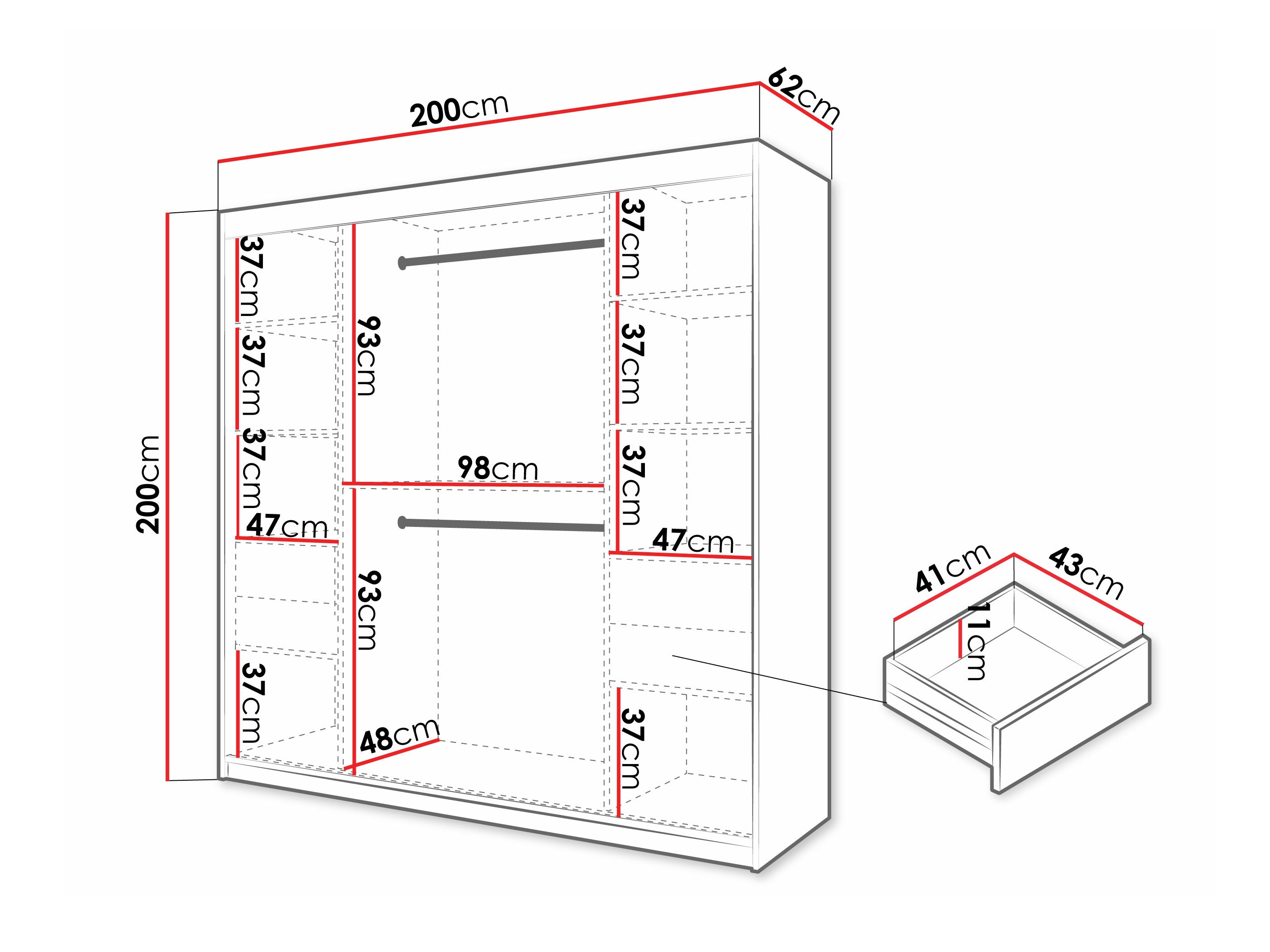 Kledingkast Hartford 575 (Zwart)