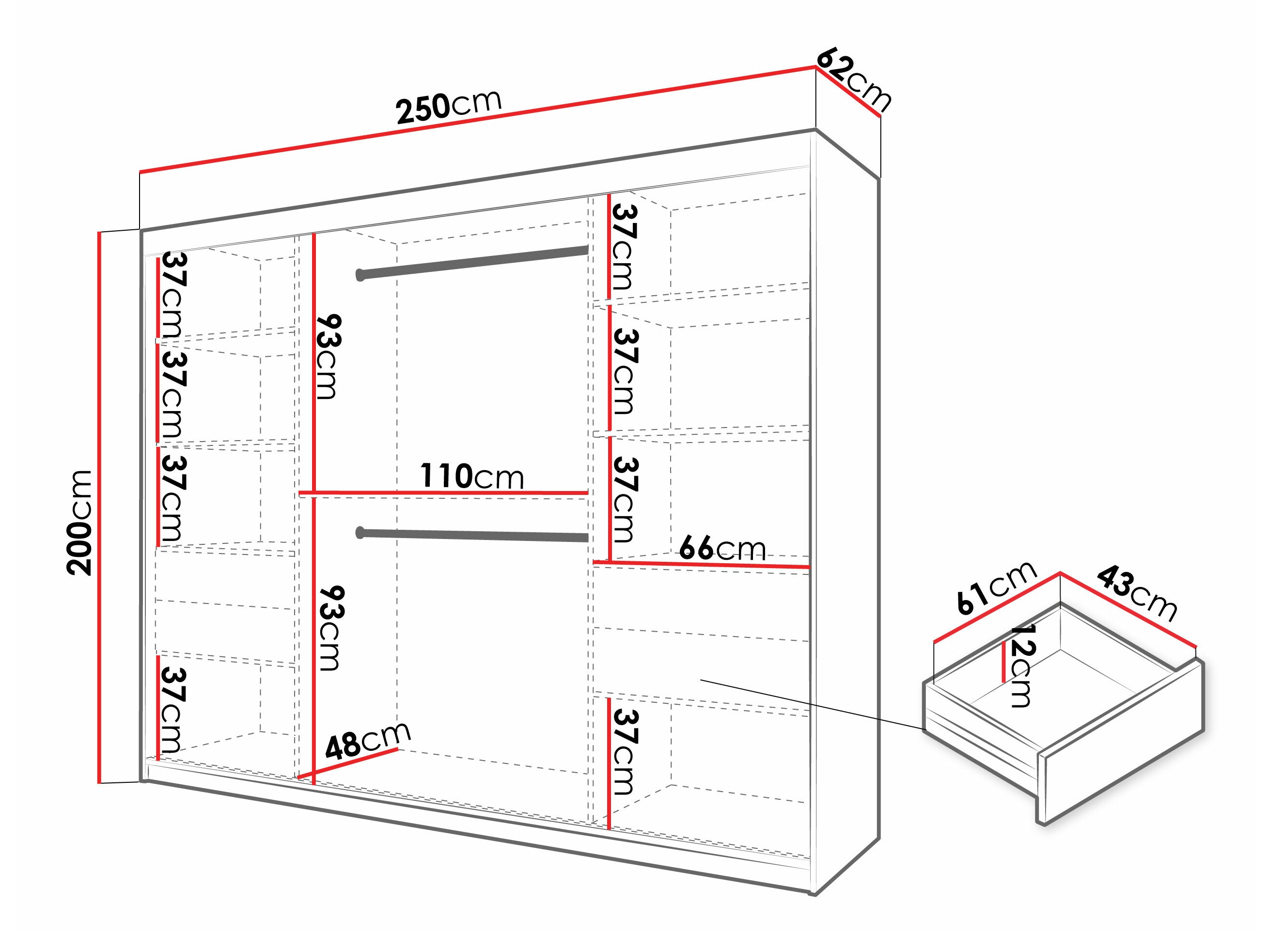 Kledingkast Hartford 577 (Zwart)