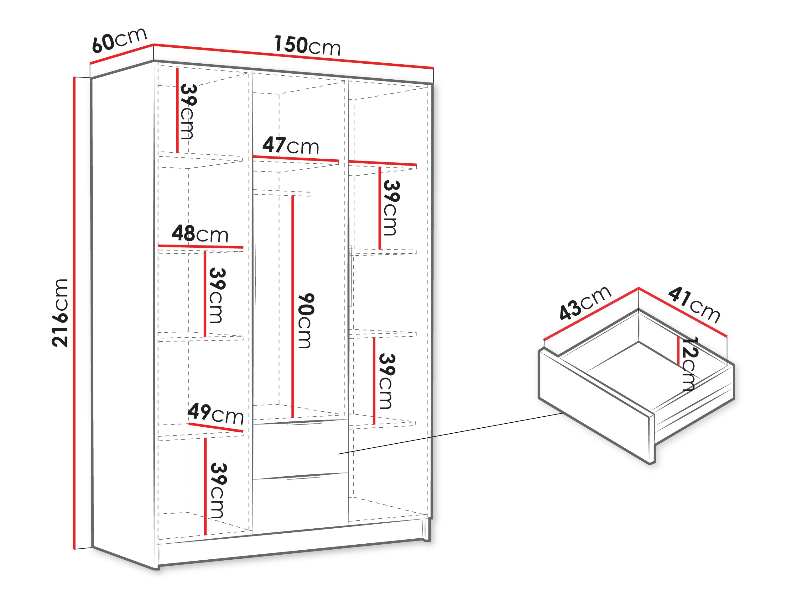 Kledingkast Closico 200 (Zwart)
