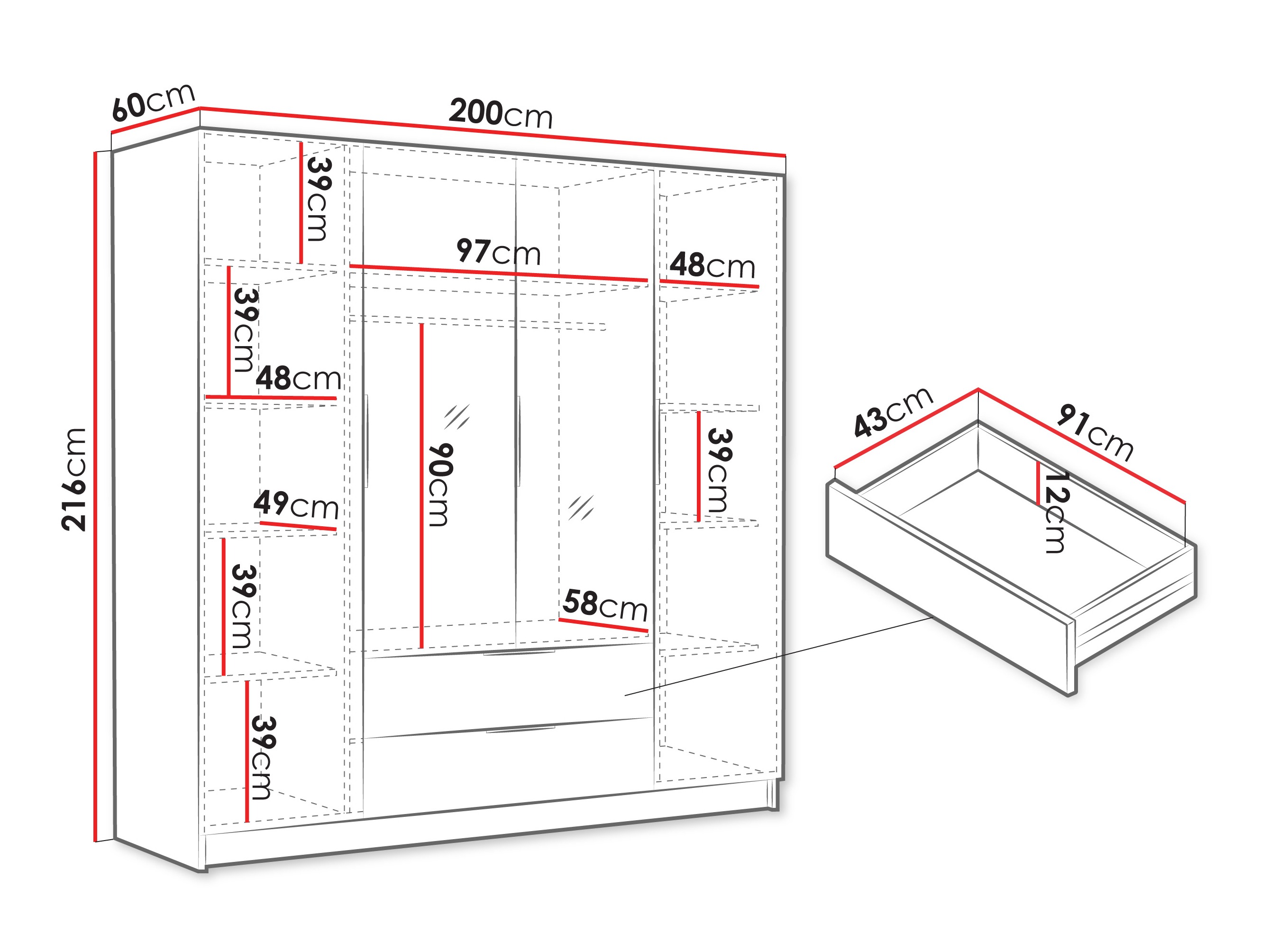 Kledingkast Closico 201 (Eiken)