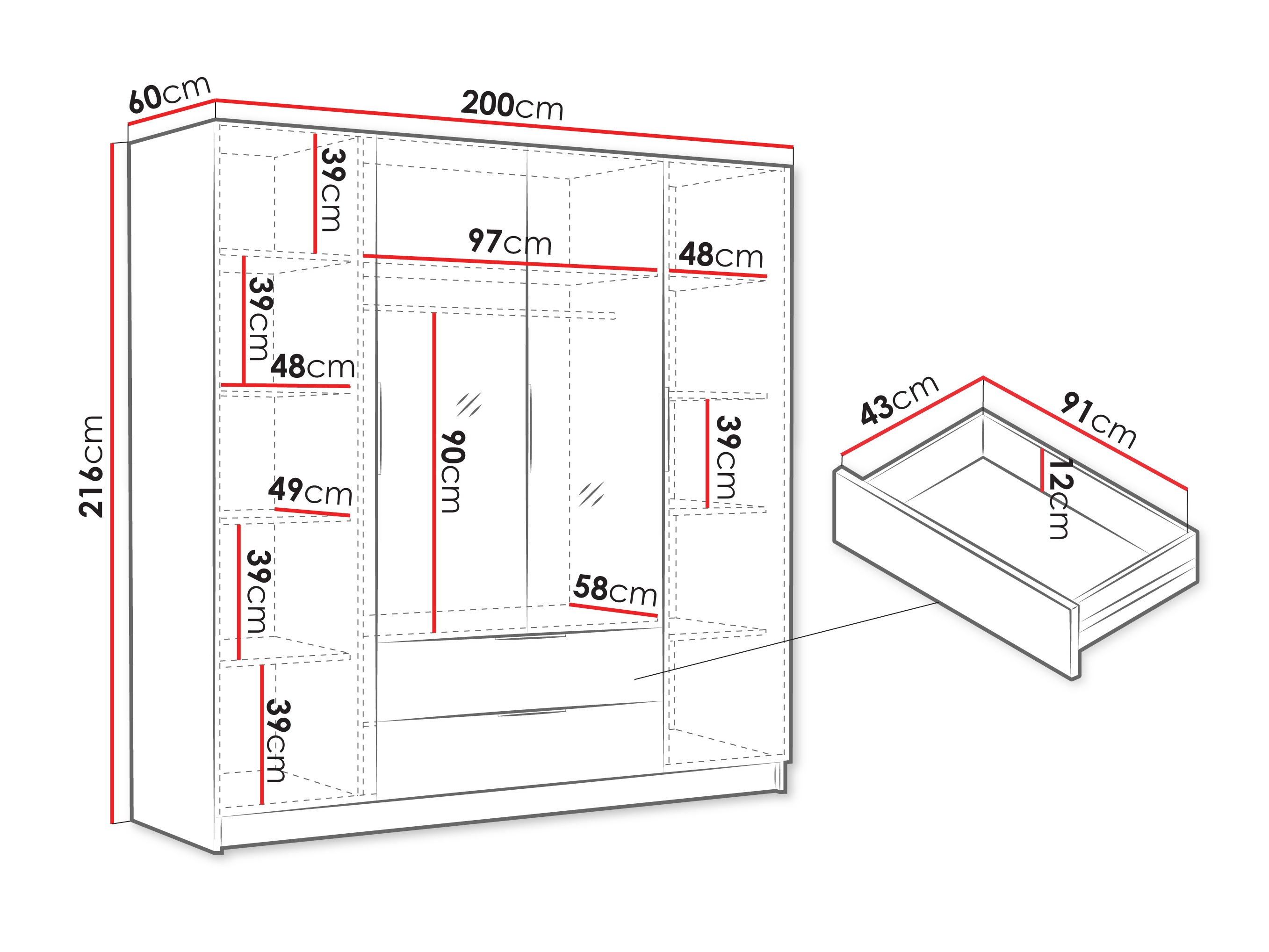Kledingkast Closico 201 (Eiken)