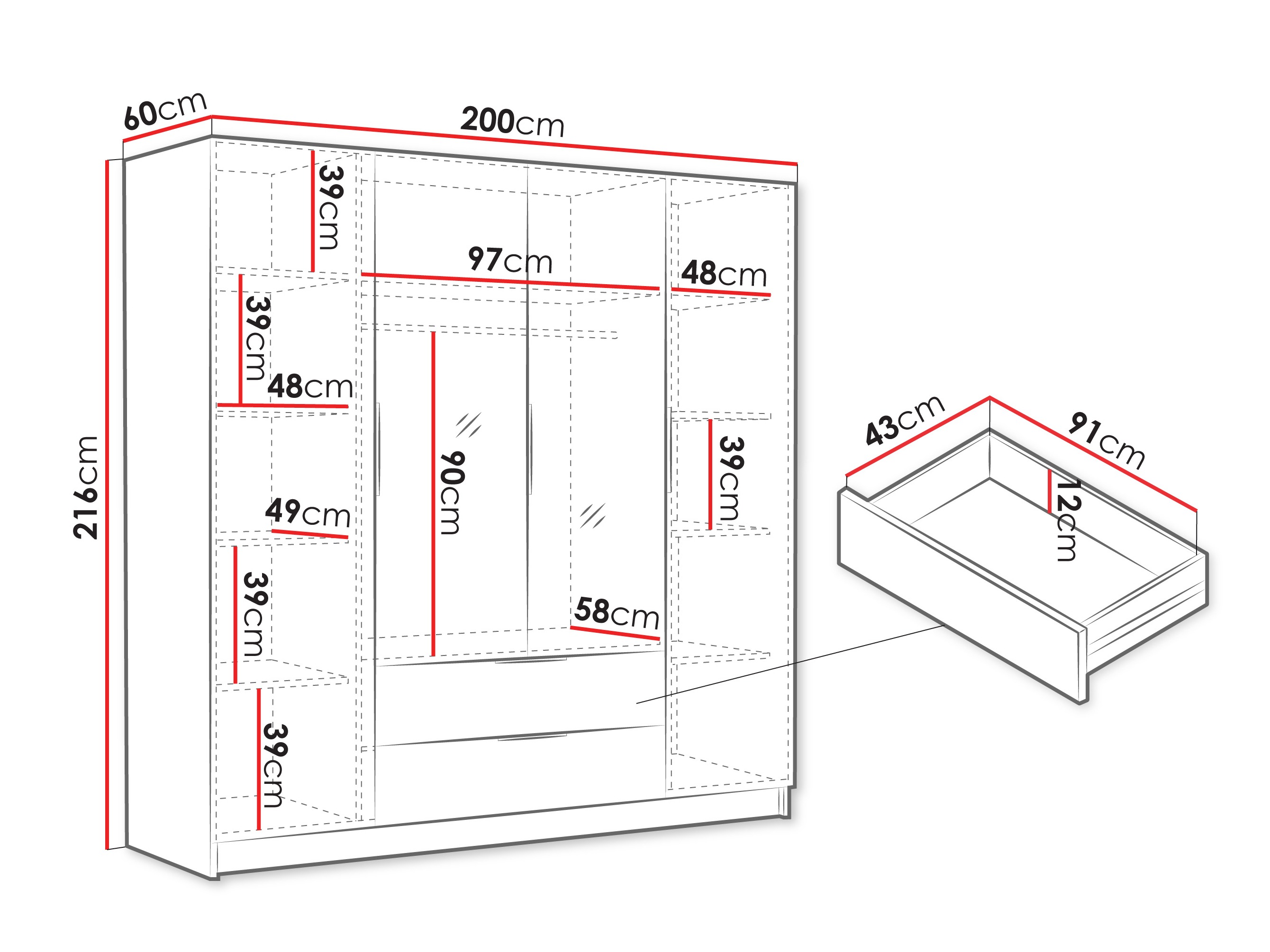 Kledingkast Closico 201 (Zwart)